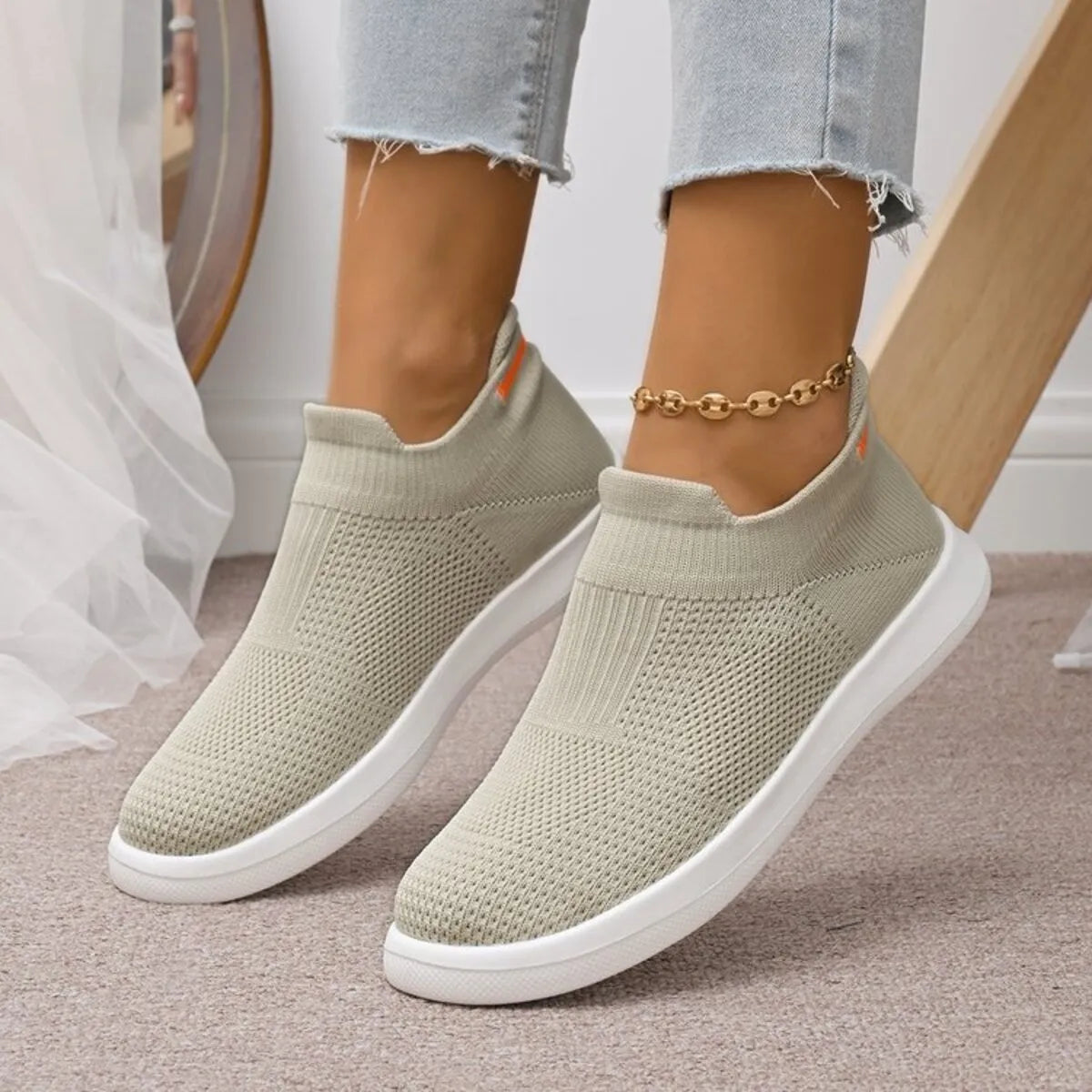 Breathable Knit Slip-Ons in Black