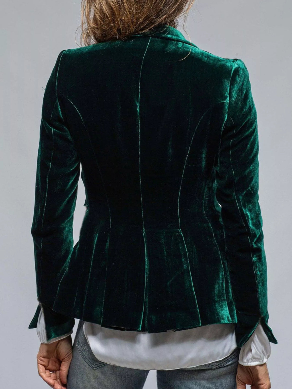 Velvet Lapel Collar Button Up Blazer - Lilixa.store