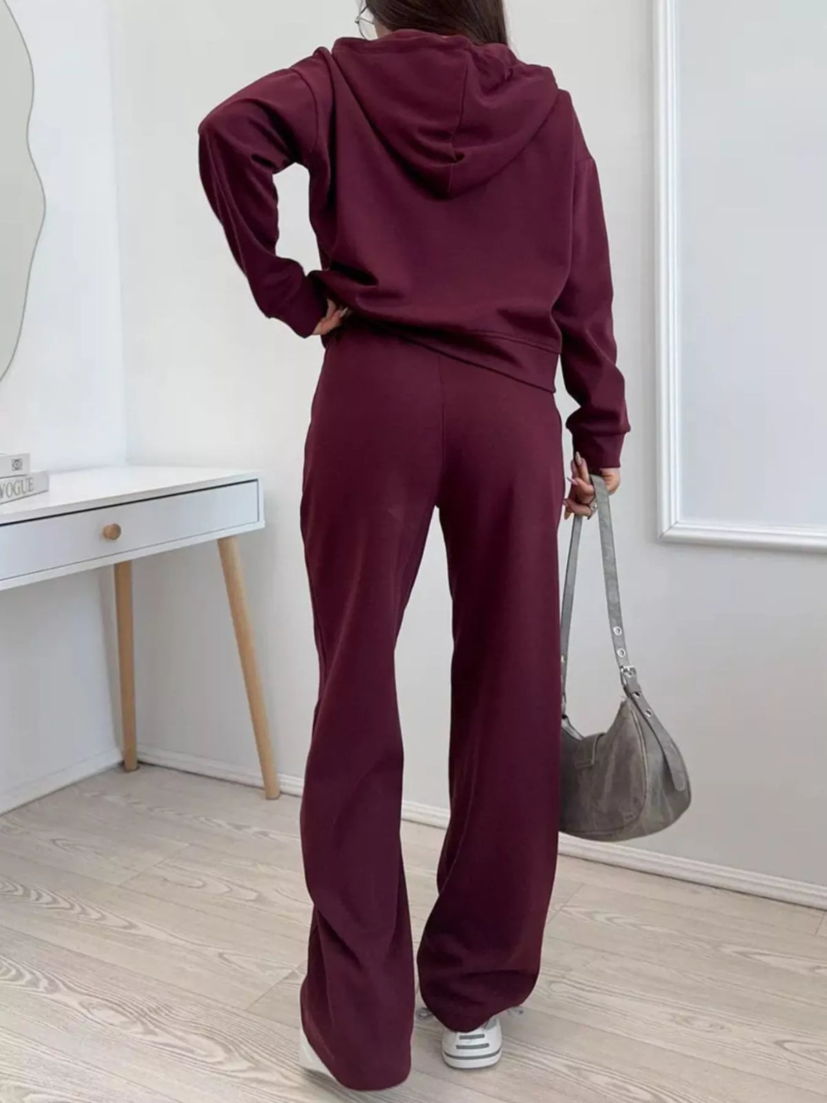 Zip-Up Hoodie and Wide-Leg Pants Set