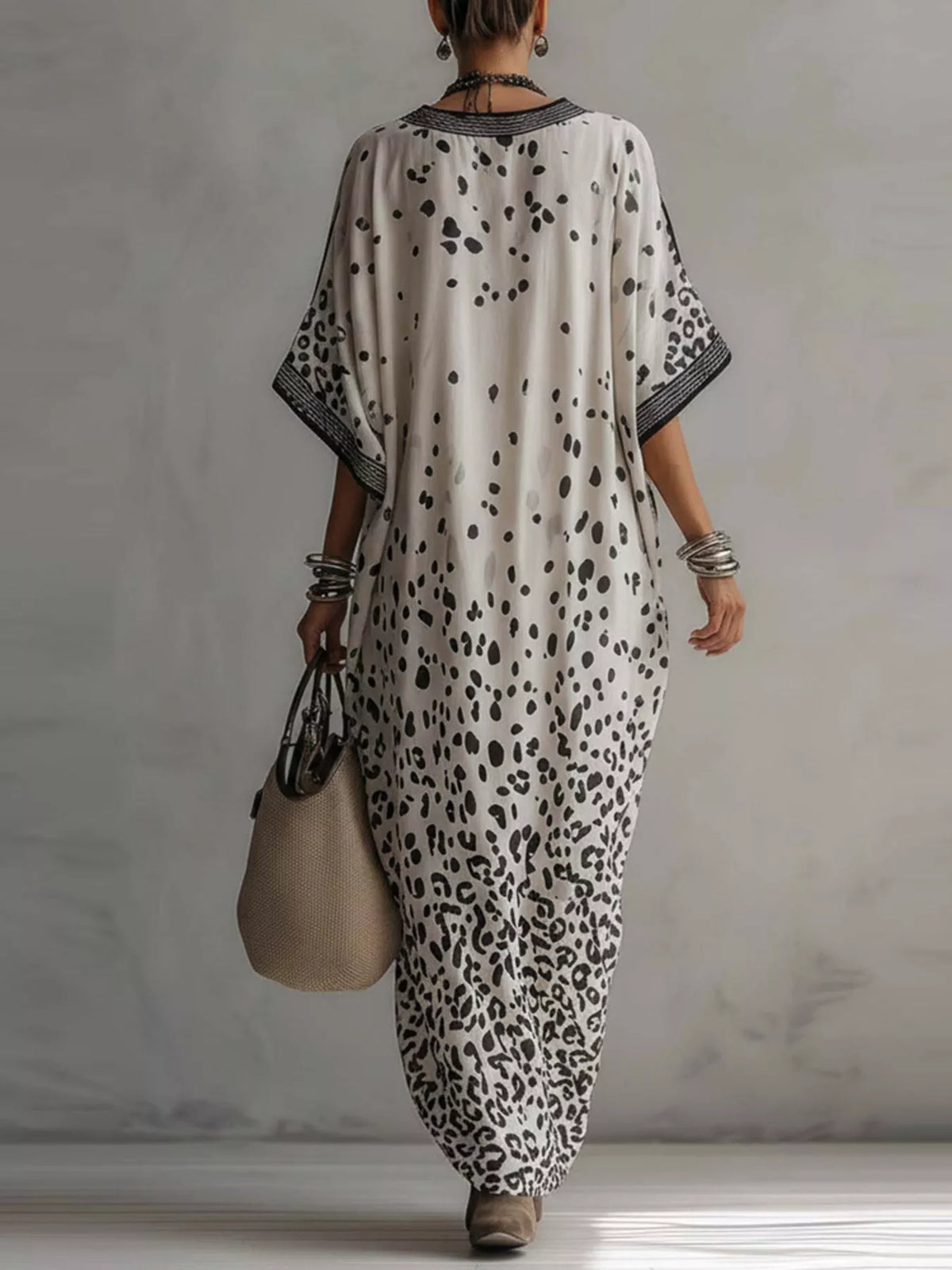 V-Neck Leopard Print Loose Maxi Dress
