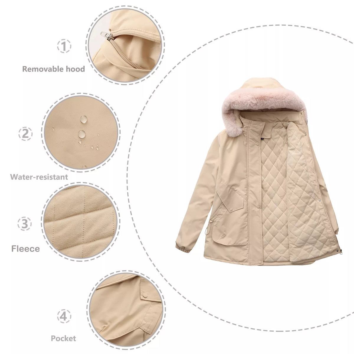 Full Size Fur Hooded Warm Winter Parka Outerwear Plus Size, view 5