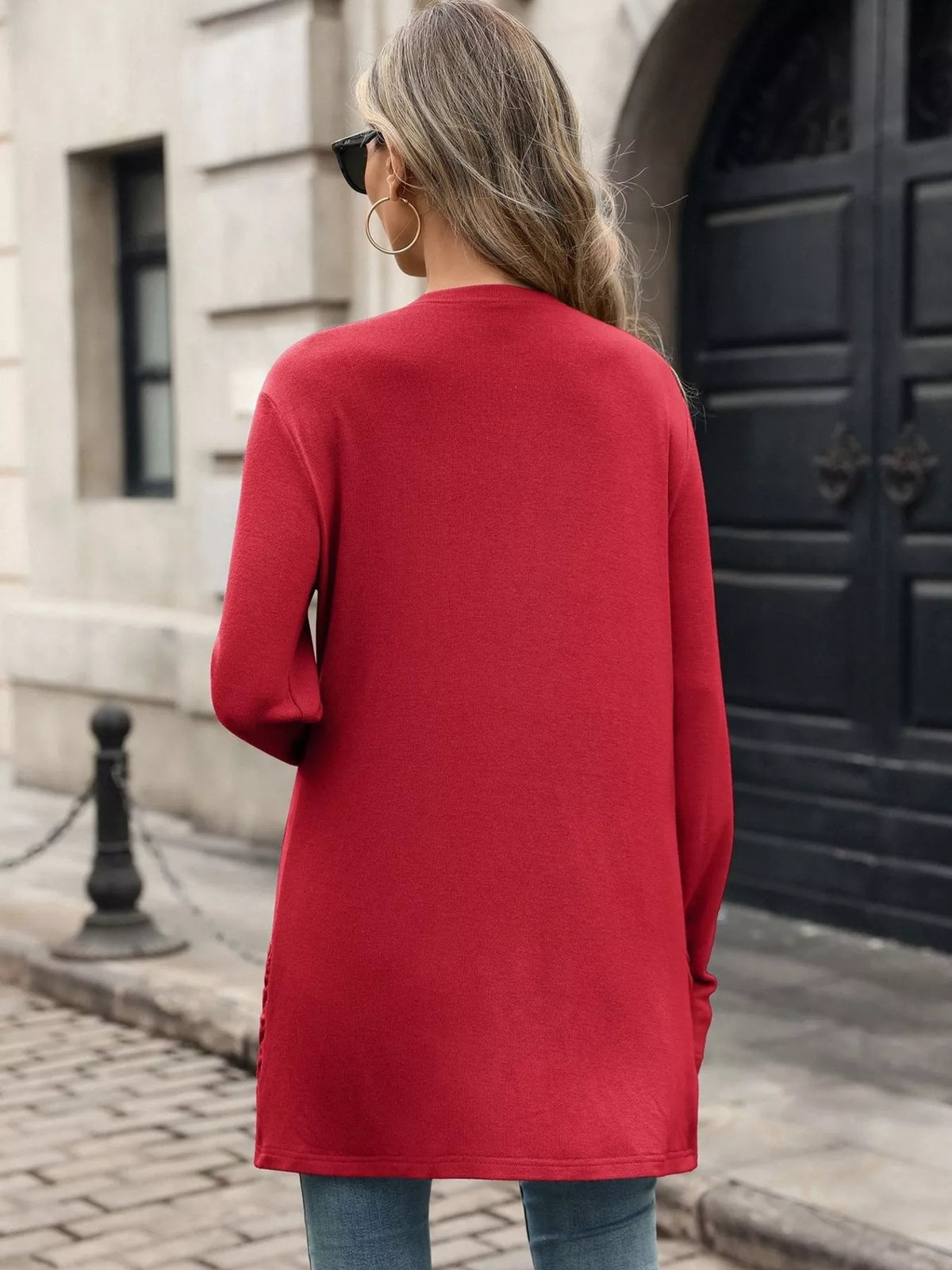 Ruched Pocket Open Front Cardigan - Lilixa.store