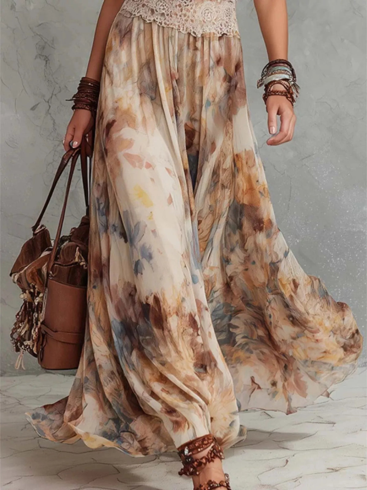 Floral Print Halter Neck Maxi Dress