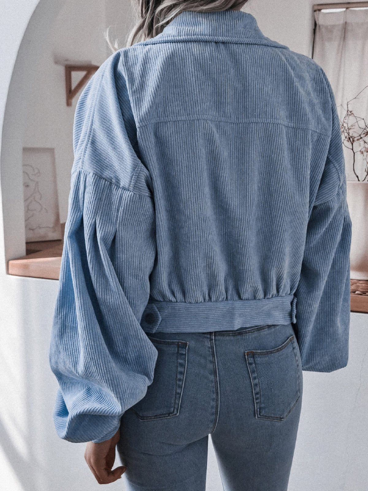 Lantern Sleeve Cropped Corduroy Jacket, view 4