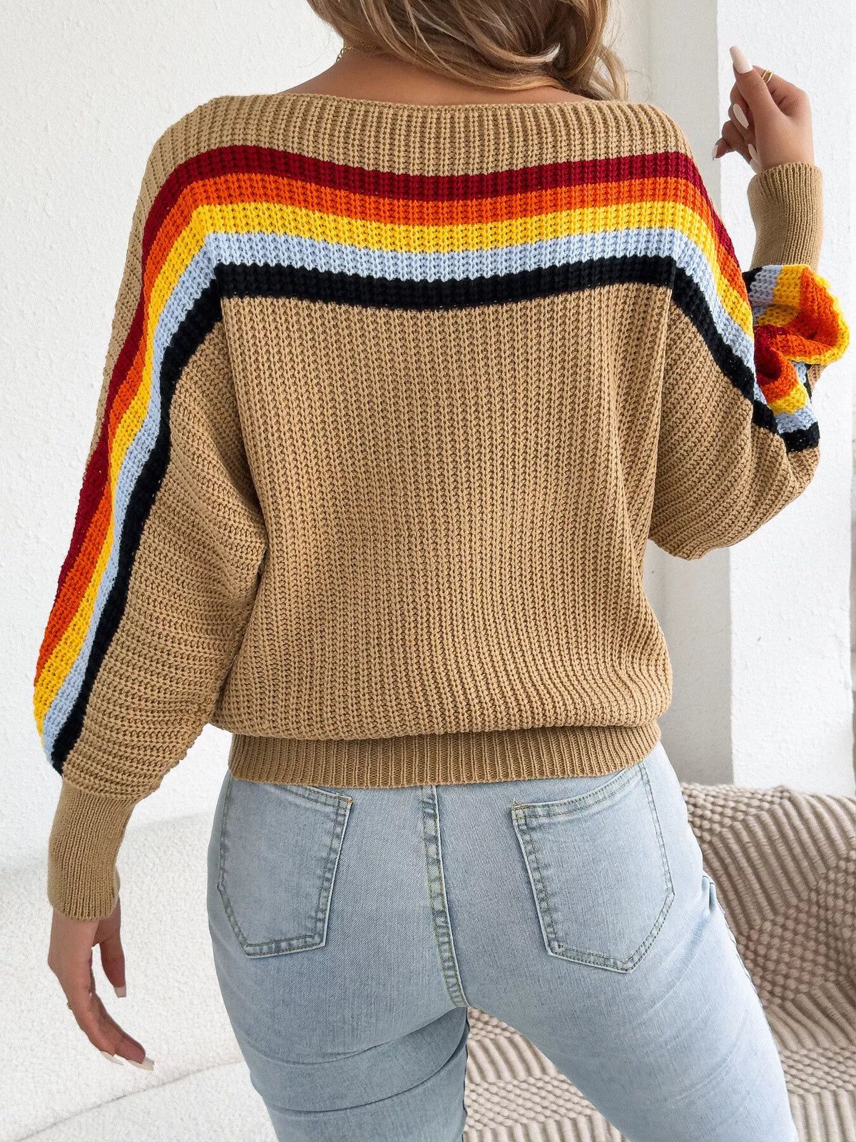 Striped Knit Boat Neck Sweater