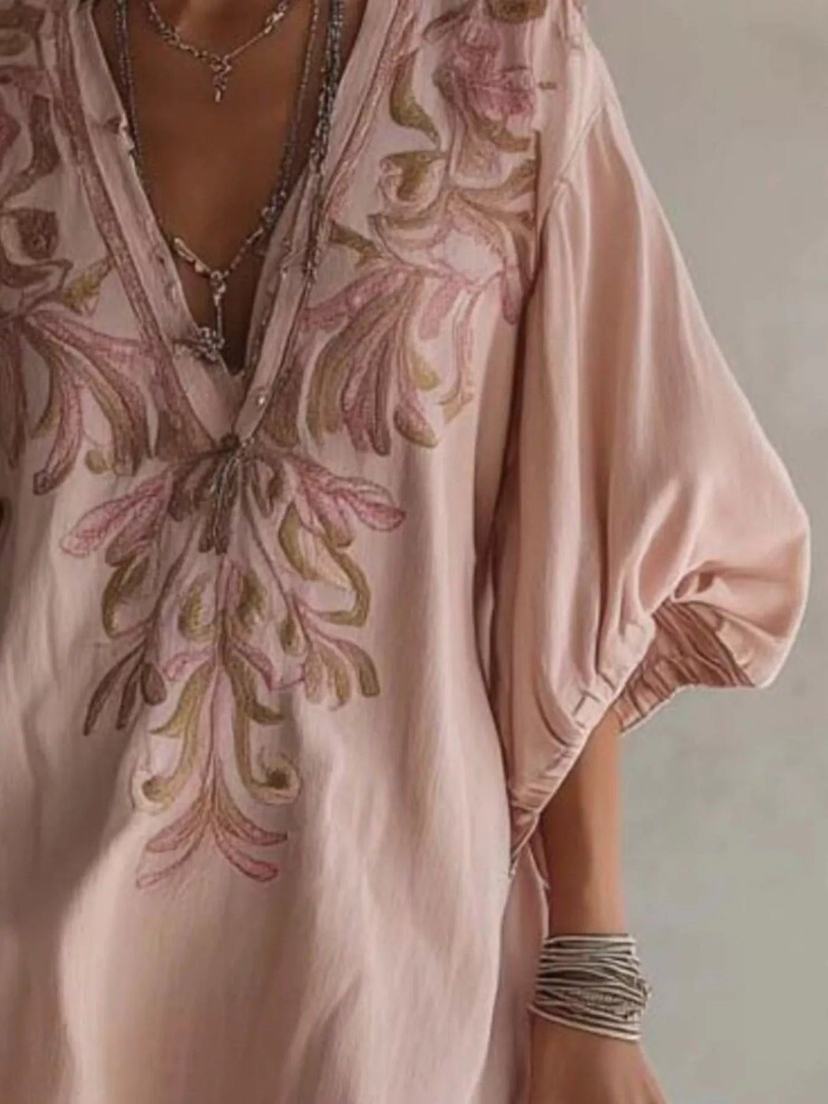 Full Size Embroidered V-Neck Mini Dress Plus Size - Lilixa.store