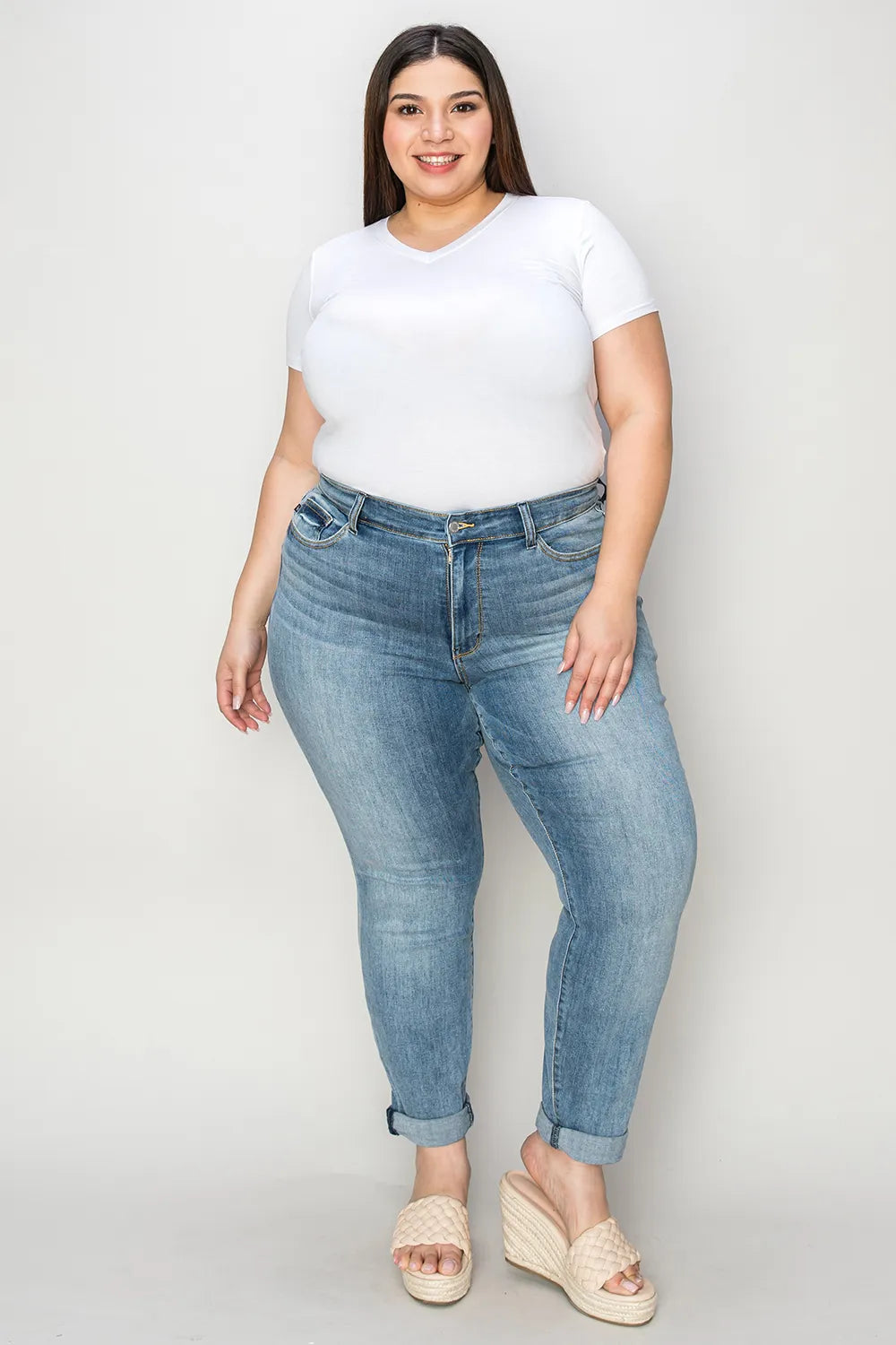 Judy Blue Full Size Cuffed Hem Slim Jeans - Lilixa.store