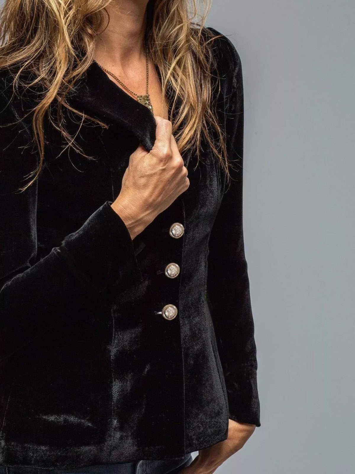 Velvet Lapel Collar Button Up Blazer - Lilixa.store