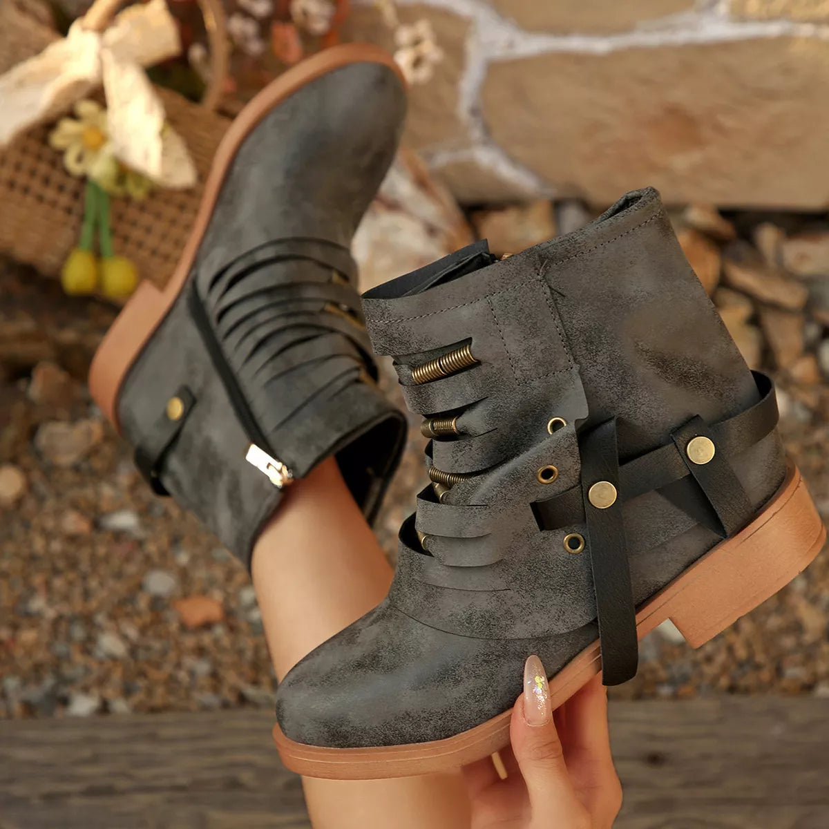 Strappy Buckle Ankle Boots
