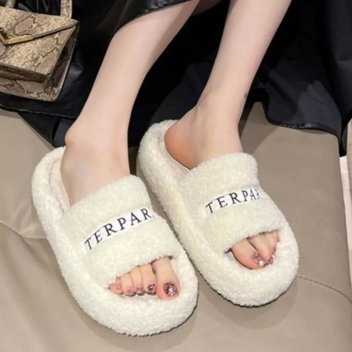 Fuzzy Plush Open Toe Slippers - Lilixa.store