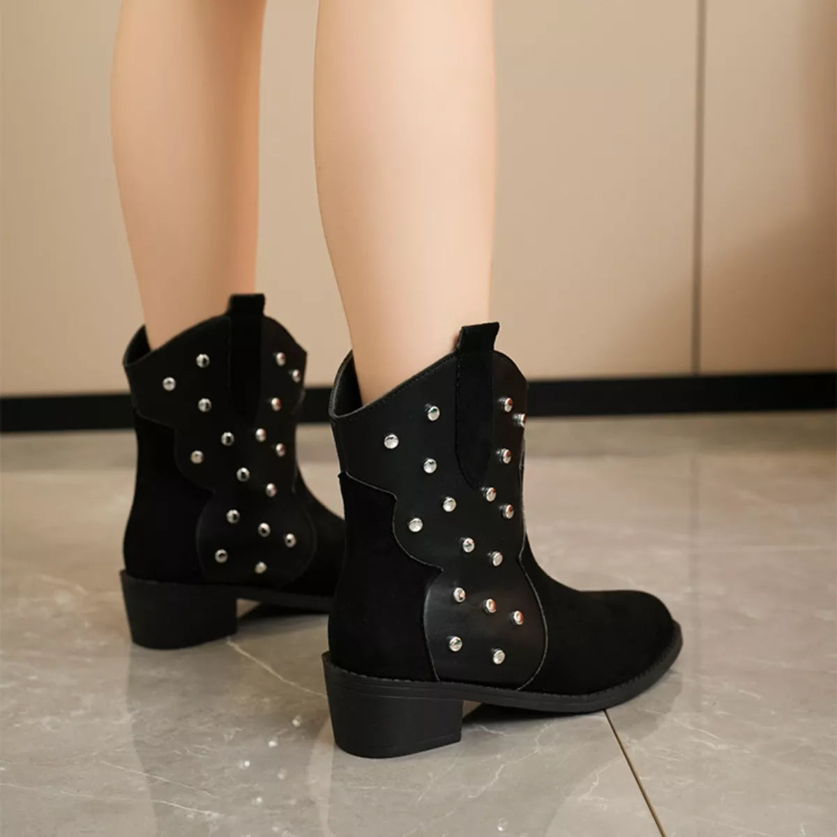 Studded Western Ankle Boots - Lilixa.store
