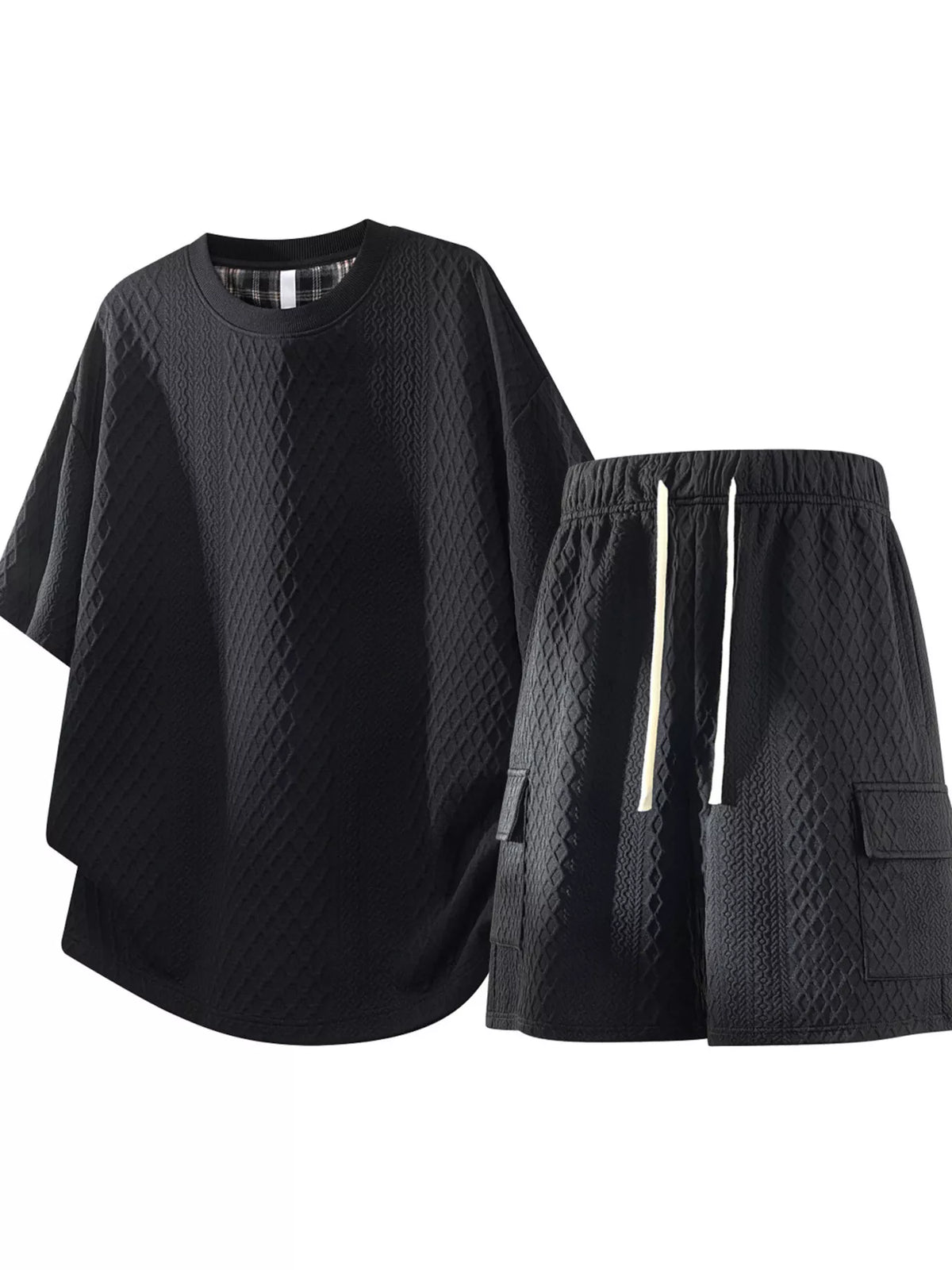 Men's Plus Size Textured Casual Top and Shorts Set - Lilixa.store