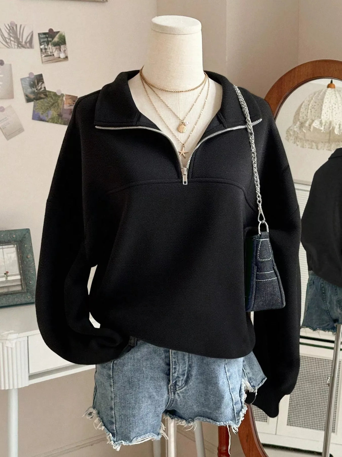 Quarter-Zip Dropped Shoulder Sweatshirt - Lilixa.store