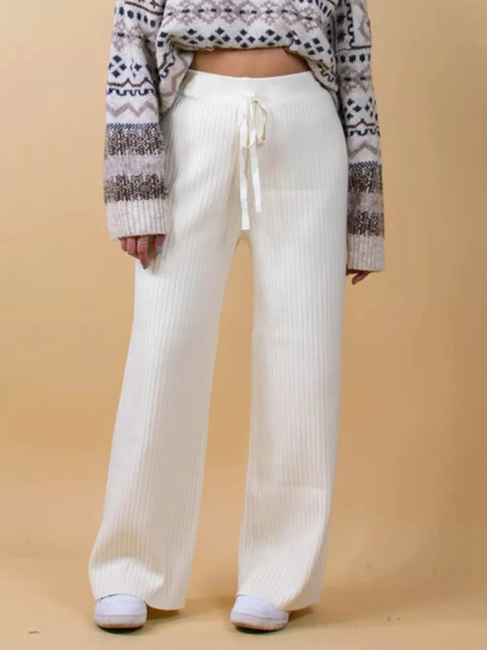 Ribbed Wide Leg Sweater Pants in White