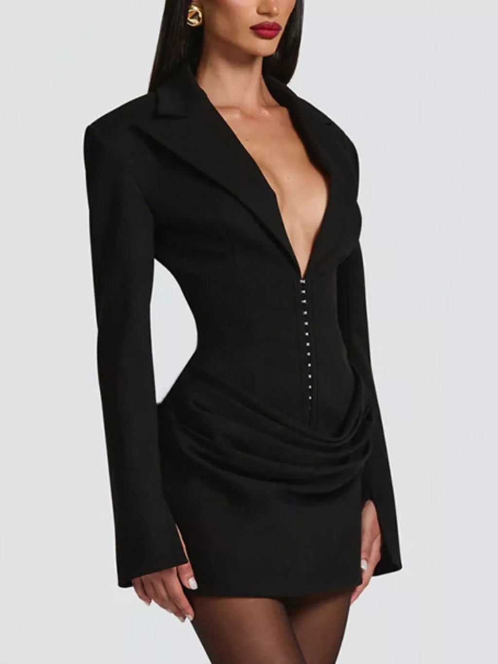 Full Size Blazer-Style Long Sleeve Mini Dress Plus Size - Lilixa.store