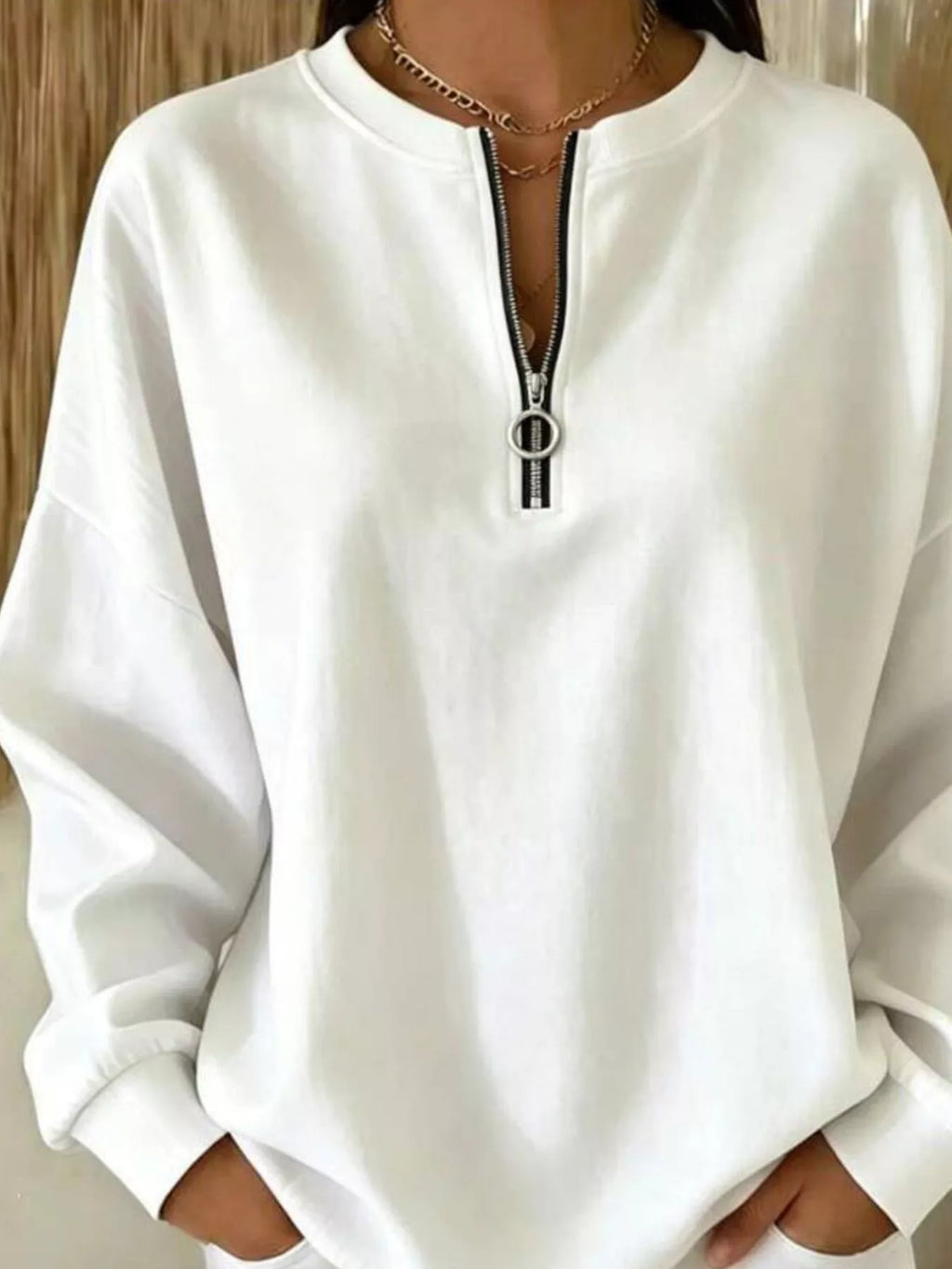 Quarter-Zip Dropped Shoulder Sweatshirt - Lilixa.store