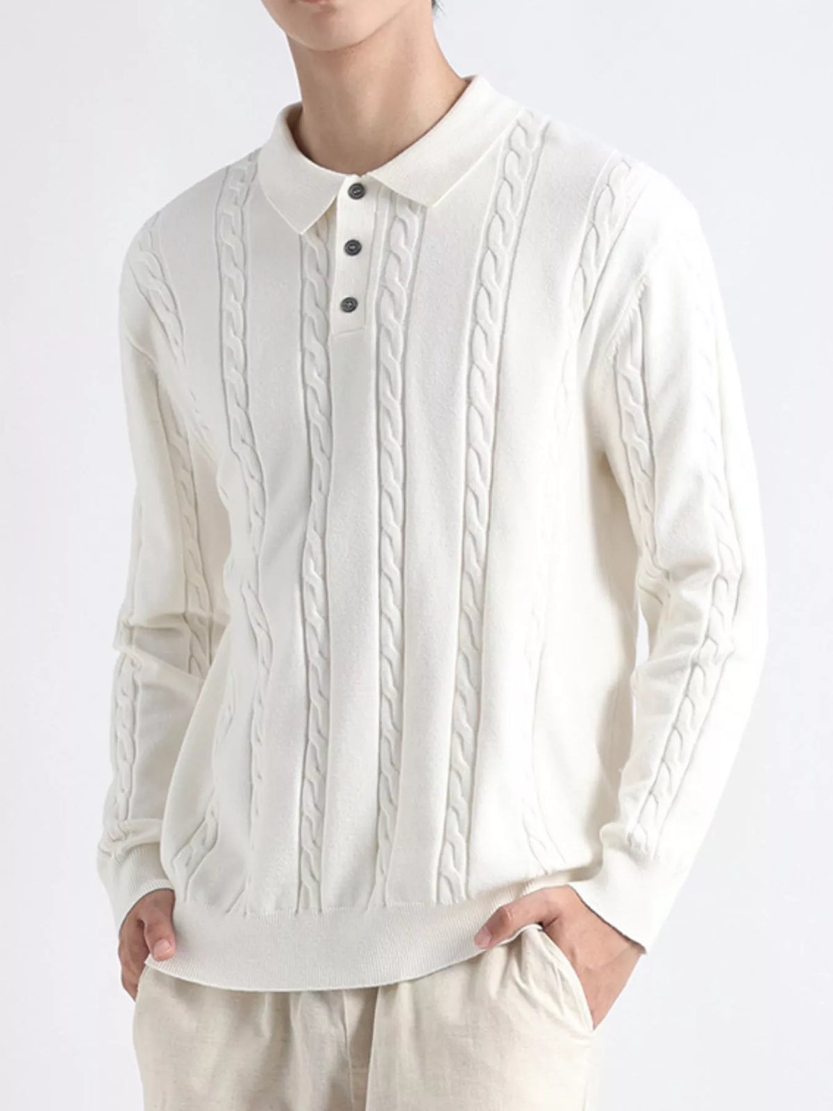 Men's Plus Size Cable-Knit Polo Collar Sweater - Lilixa.store