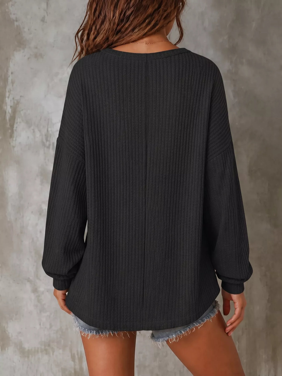 Button Detail Dropped Shoulder Knit Top - Lilixa.store