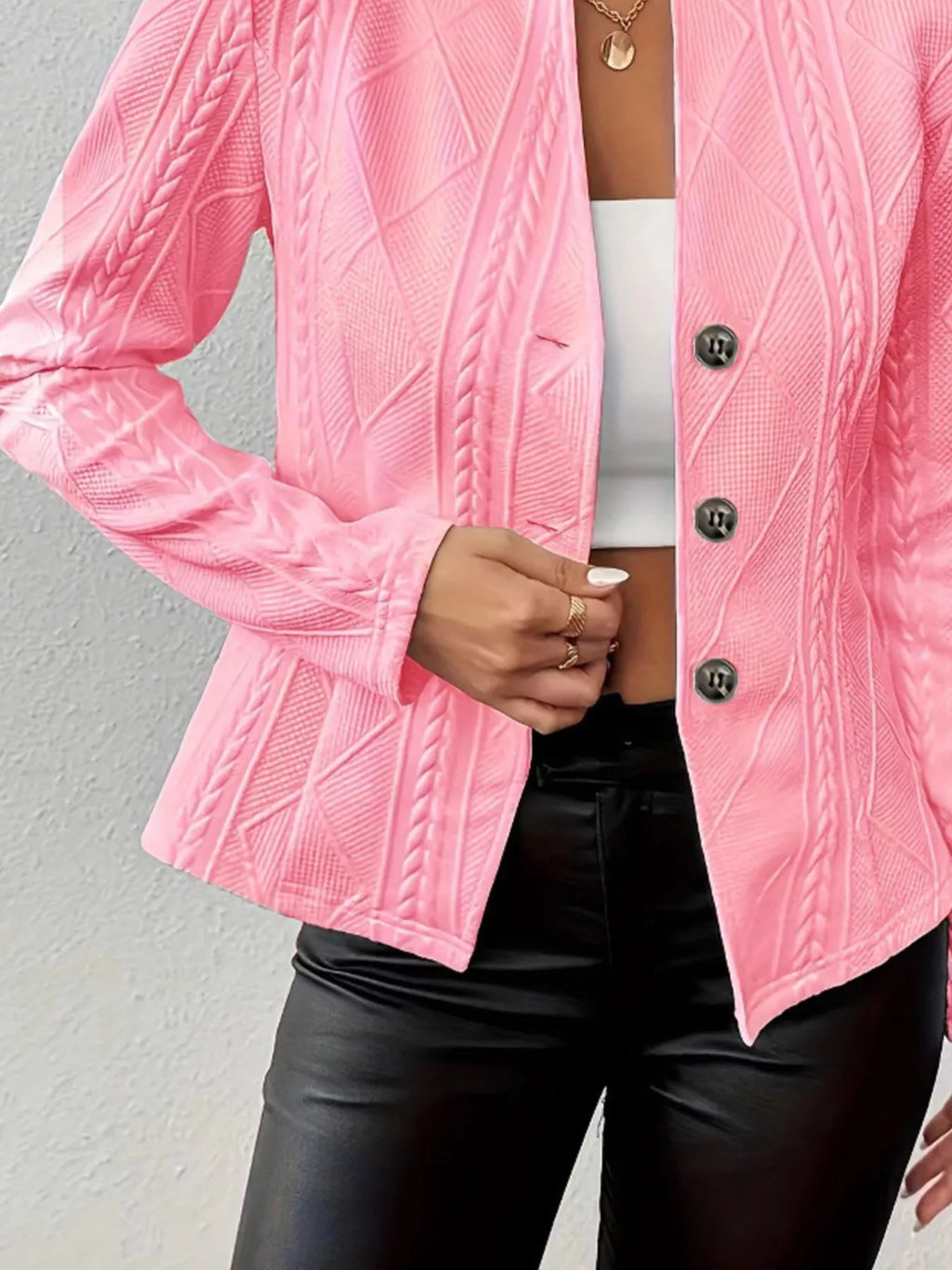Textured Knit Button-Front Blazer - Lilixa.store