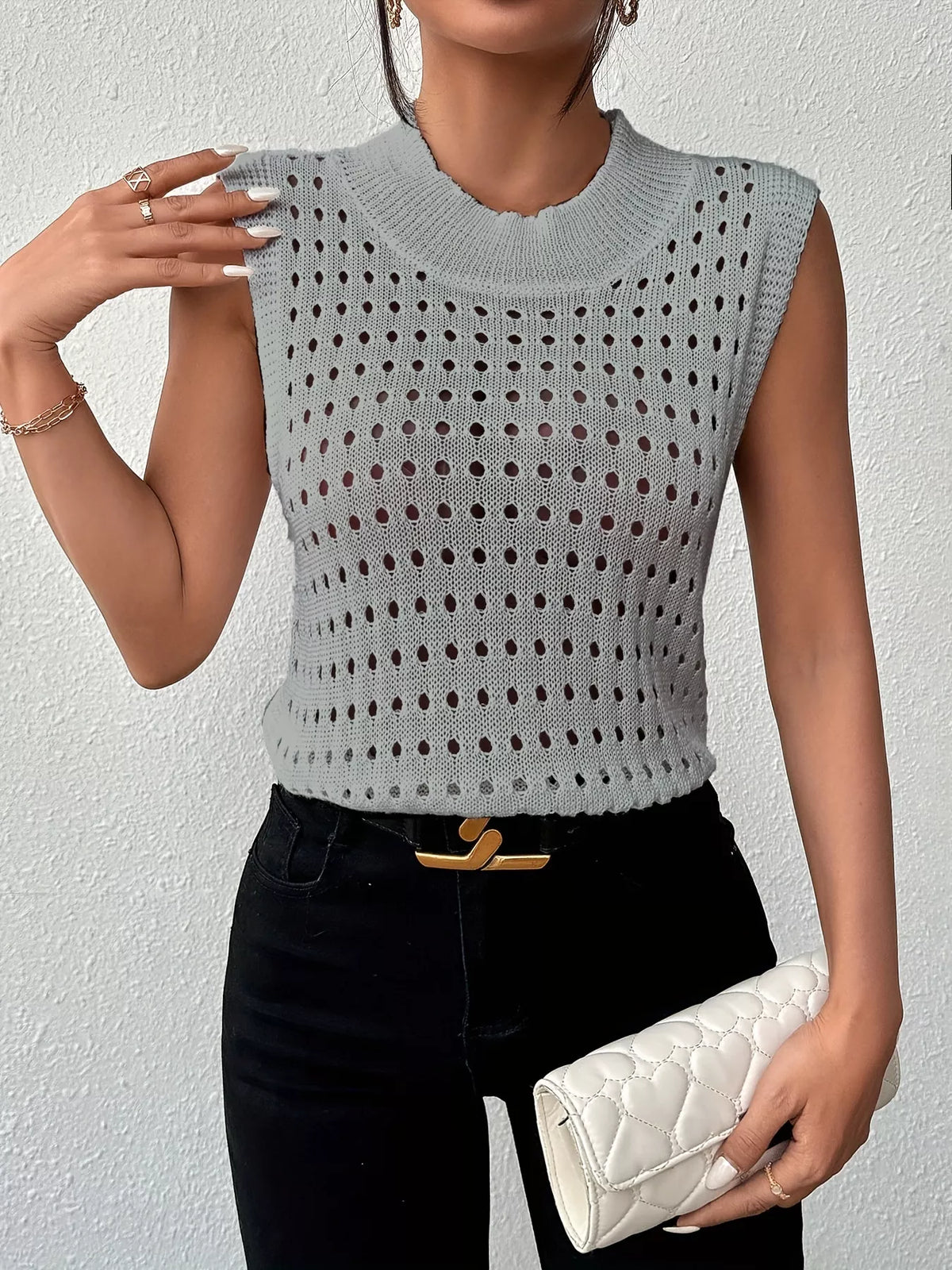 Hollow Out Round Neck Knit Tank, view 13