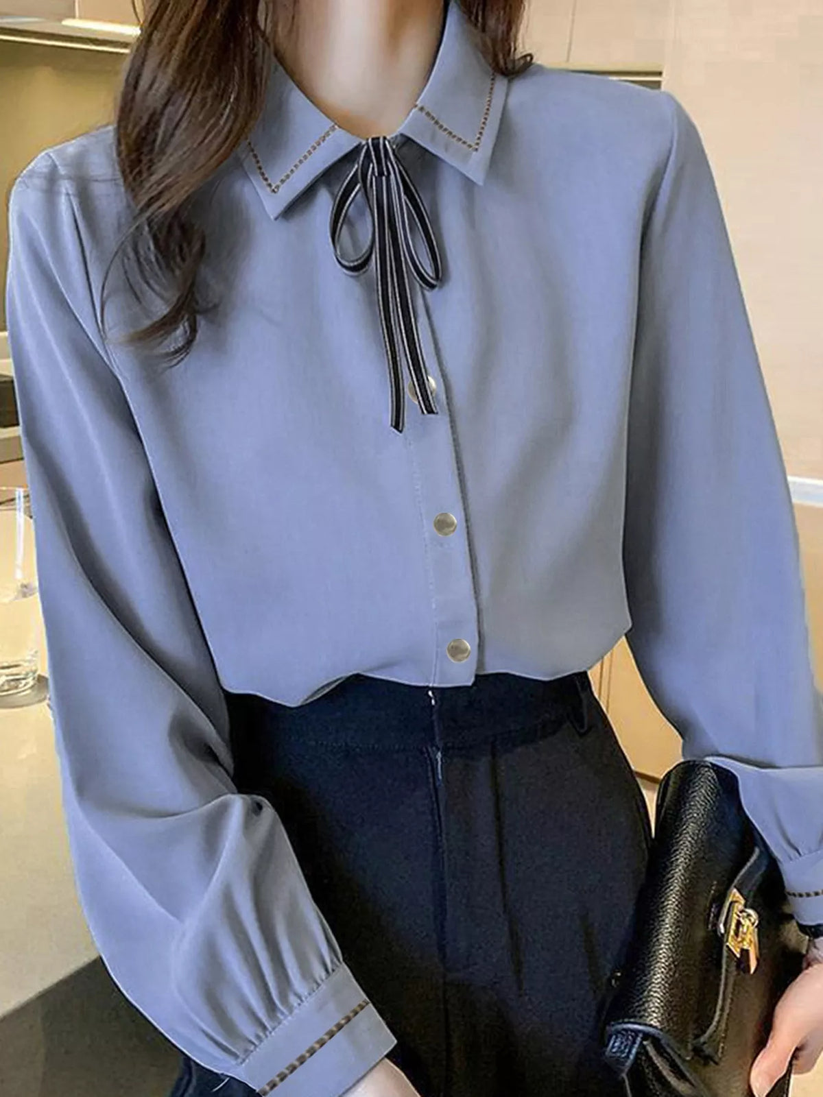 Bow Tie Long-Sleeve Shirt - Lilixa.store