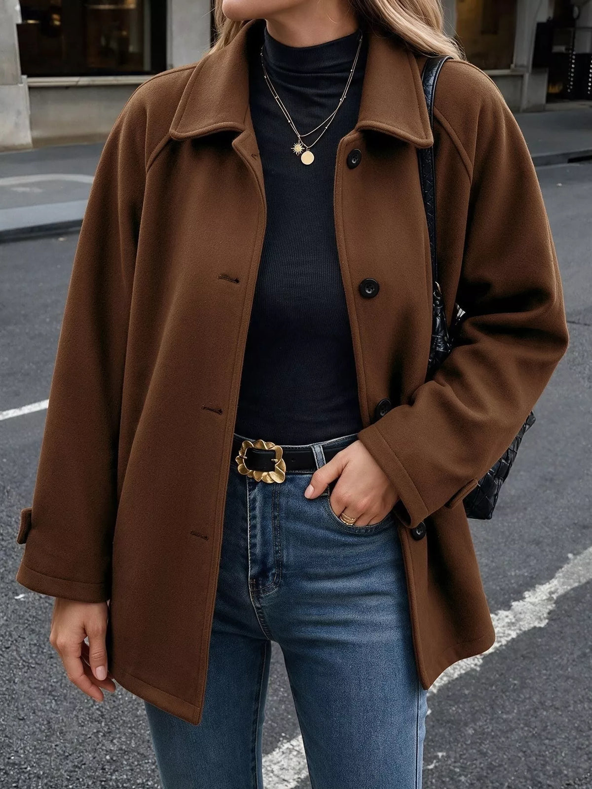 Single-Breasted Raglan Sleeve Outerwear - Lilixa.store