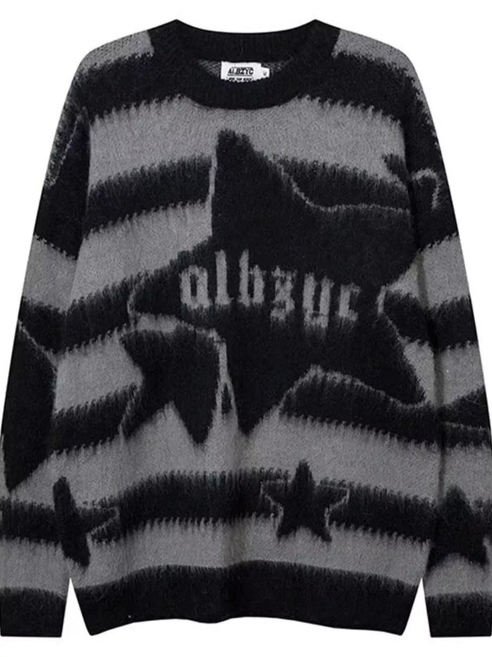 Men's Star Pattern Striped Knit Sweater - Lilixa.store