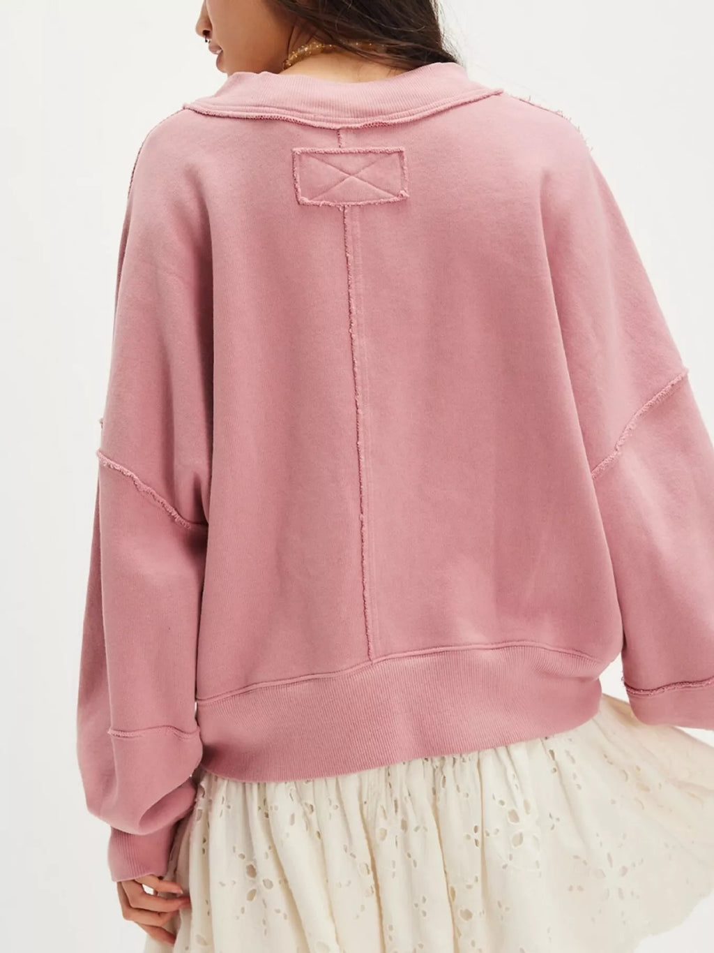 Exposed Seam Dropped Shoulder Sweatshirt - Lilixa.store