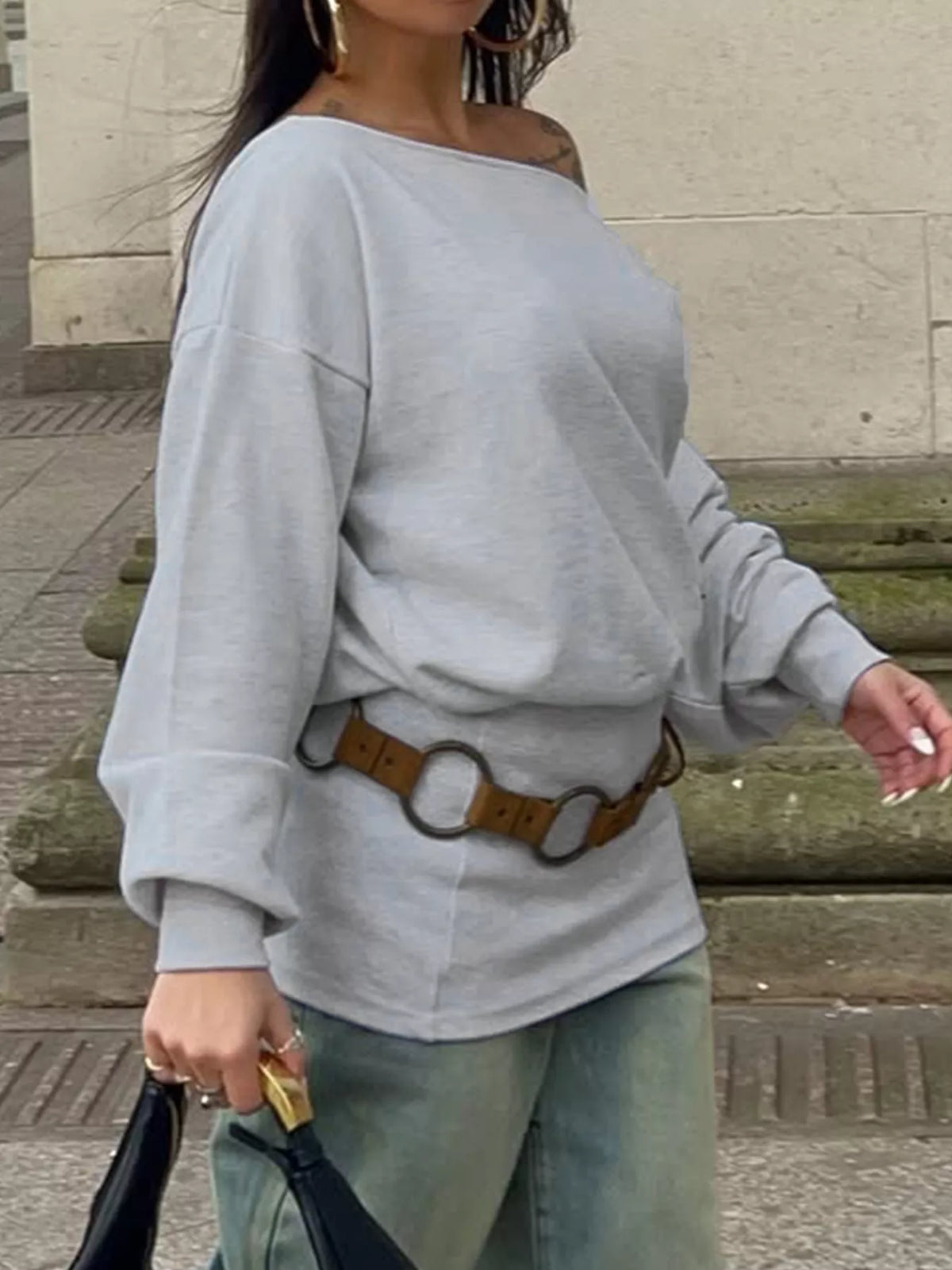 One Shoulder Long Sleeve Casual T-Shirt - Lilixa.store