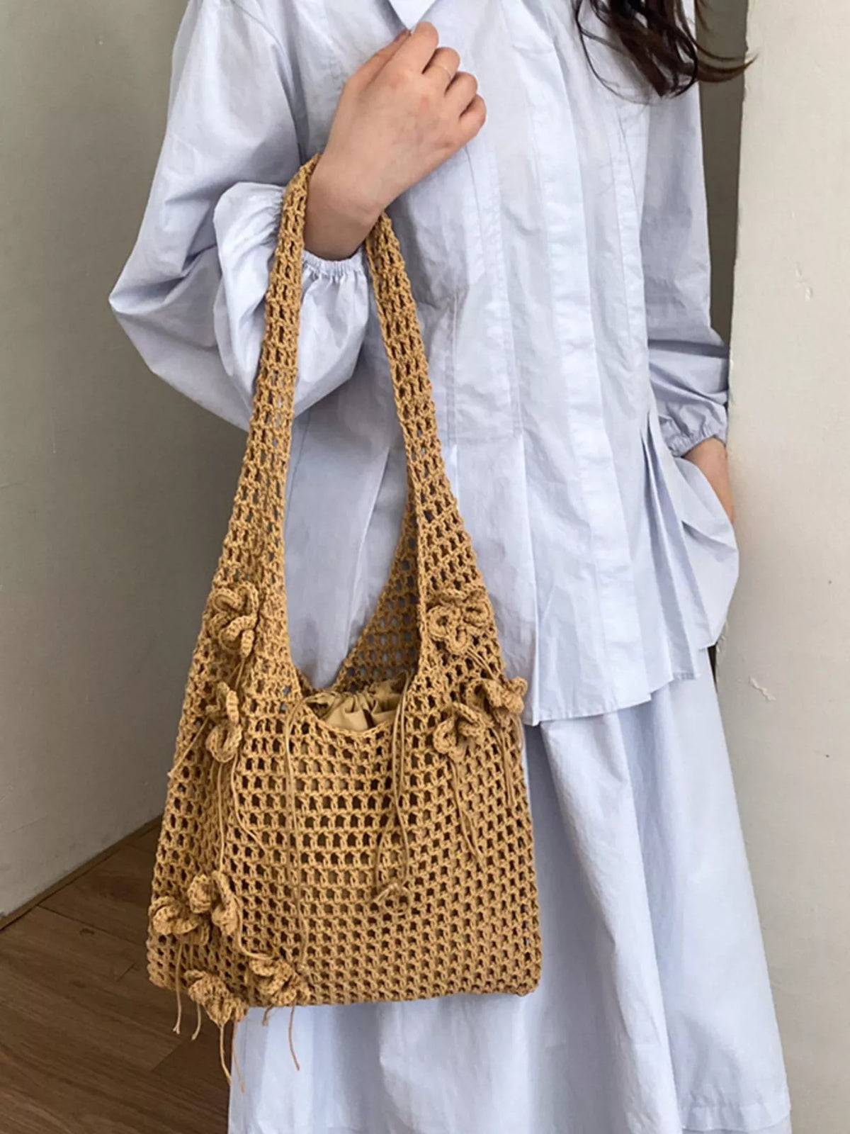 Crochet Flower Hobo Shoulder Bag - Lilixa.store