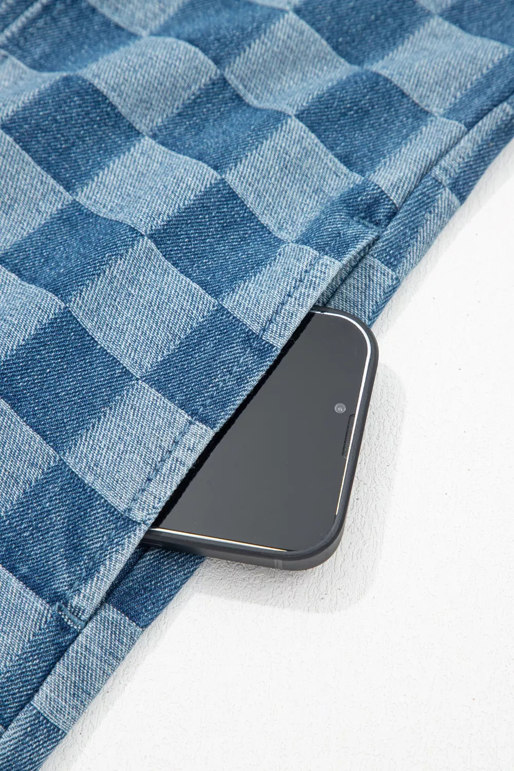 Frayed Hem Checkered Denim Mini Dress - Lilixa.store
