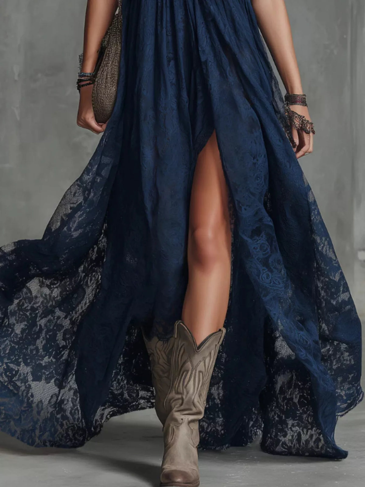 Lace Maxi Dress with High Slit, view 2