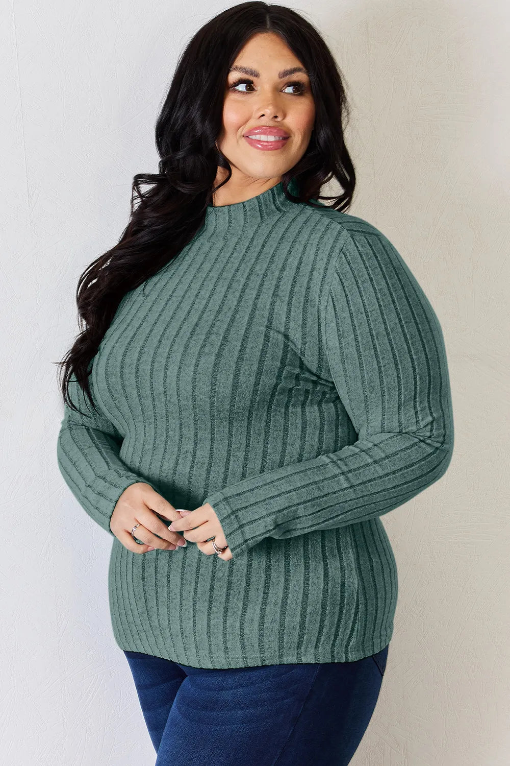 Basic Bae Full Size Ribbed Mock Neck Long Sleeve T-Shirt - Lilixa.store