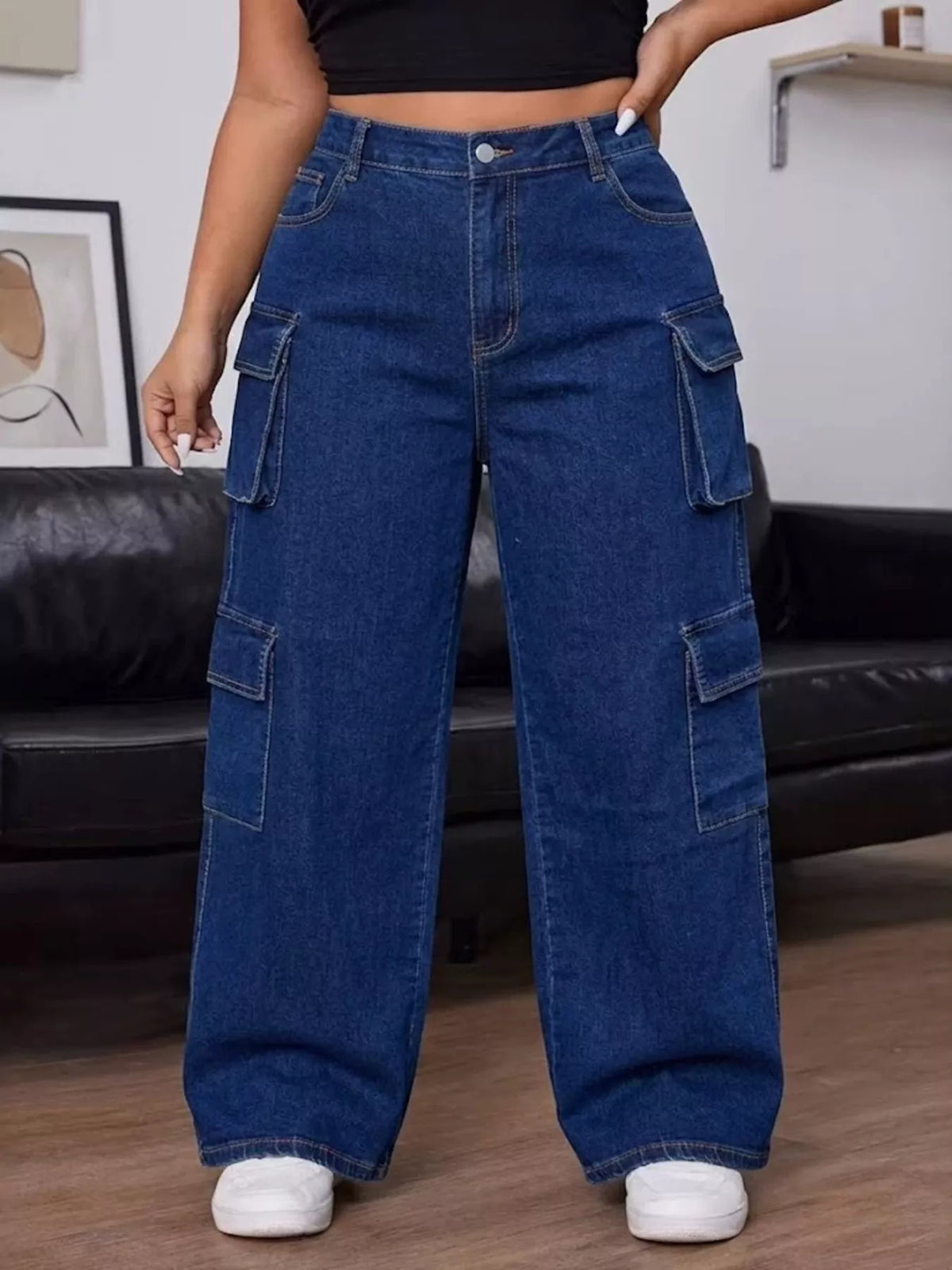 Plus Size High-Waisted Wide Leg Cargo Jeans