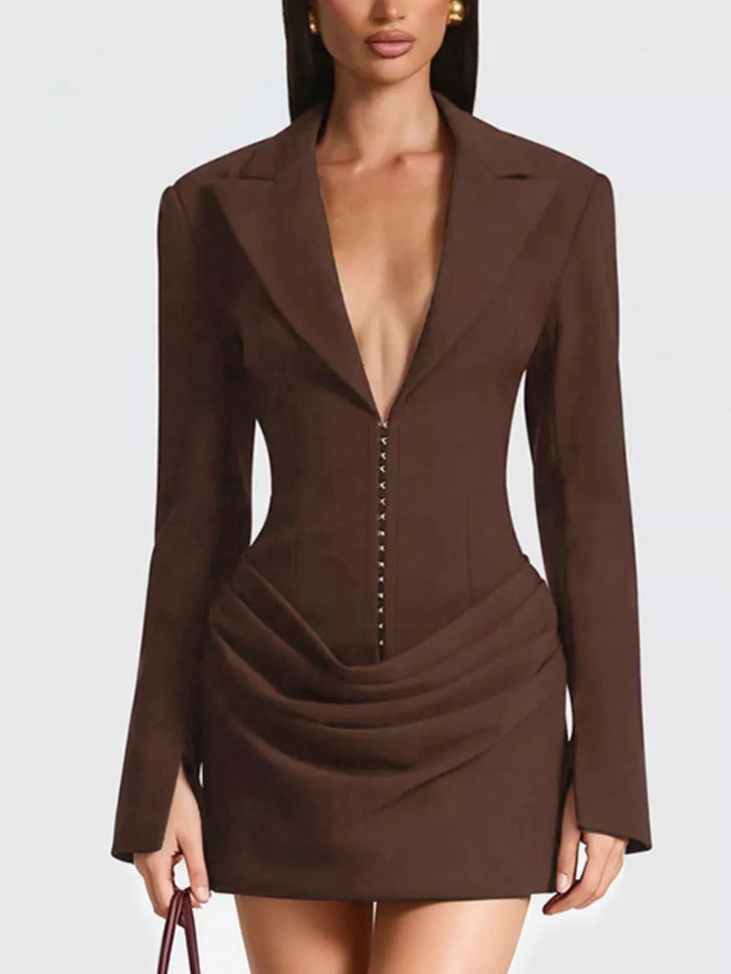 Full Size Blazer-Style Long Sleeve Mini Dress Plus Size - Lilixa.store