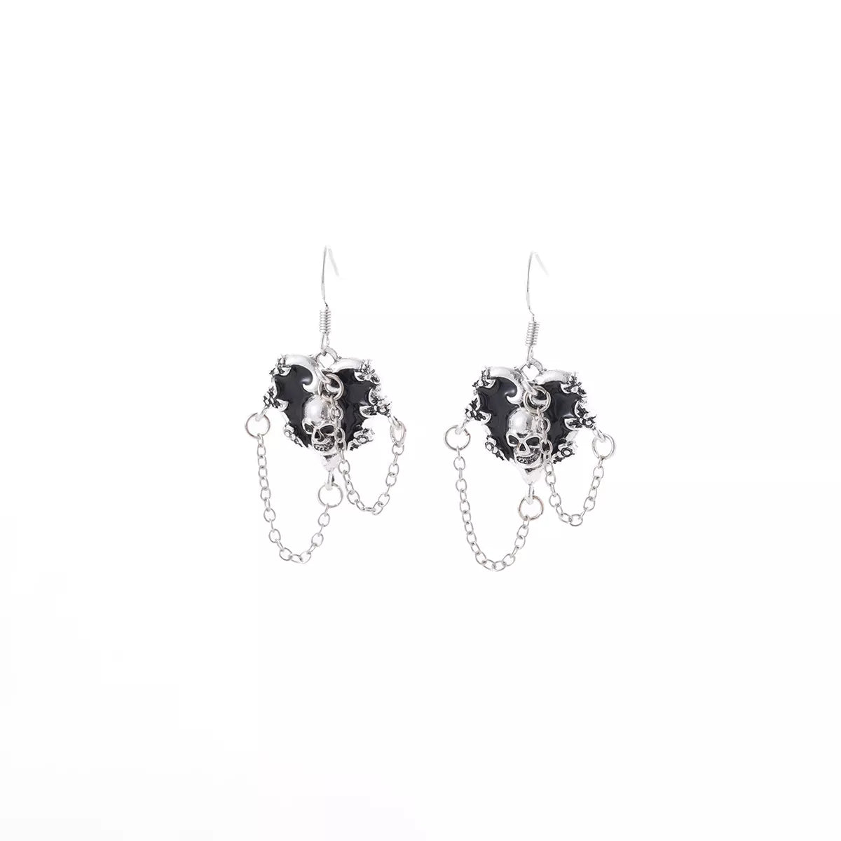 Halloween Alloy Heart Skull Earrings with Chain Detail - Lilixa.store
