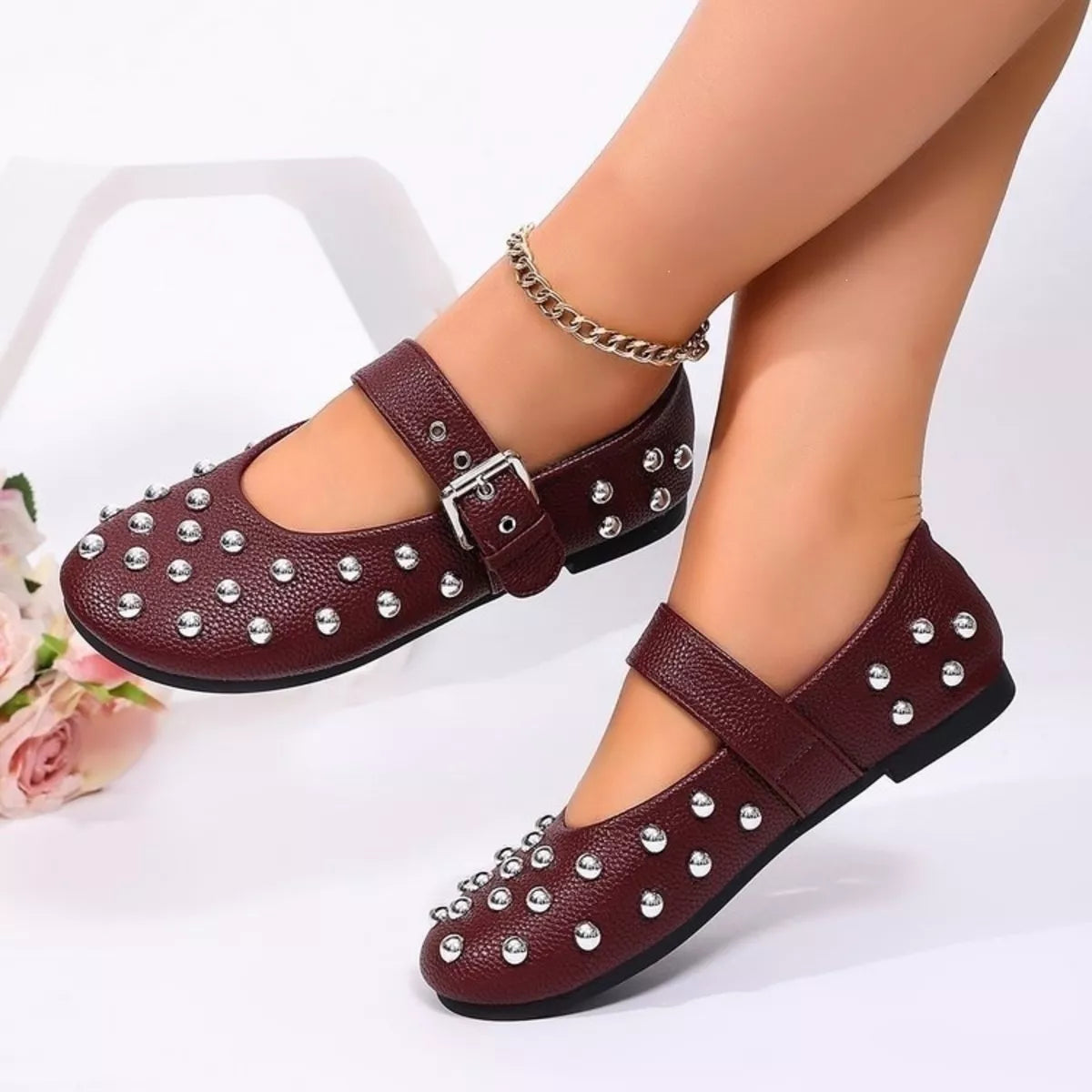 Studded Round Toe Slip-Ons - Lilixa.store