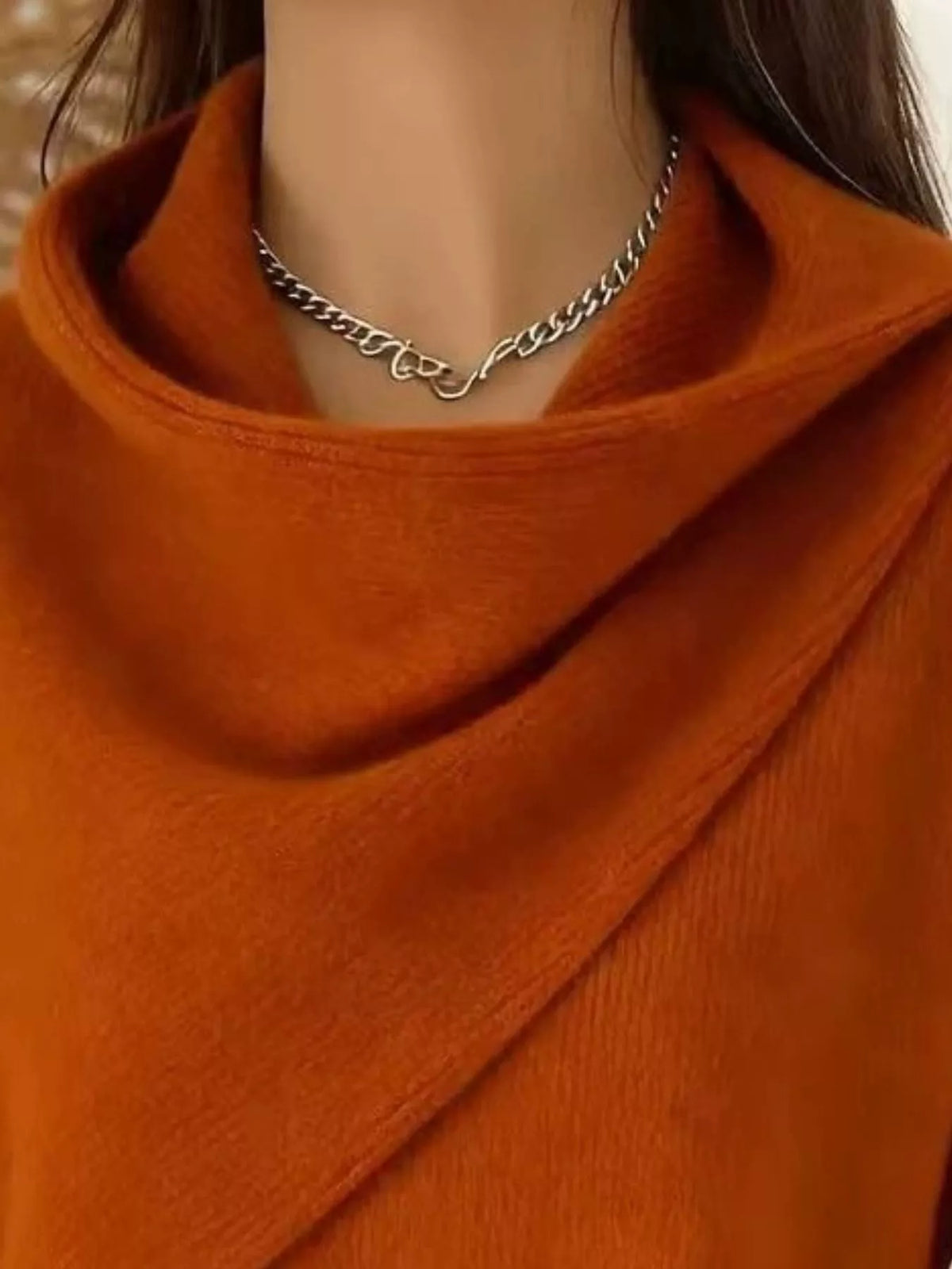Full Size Solid Color Cowl Neck Sweater Plus Size