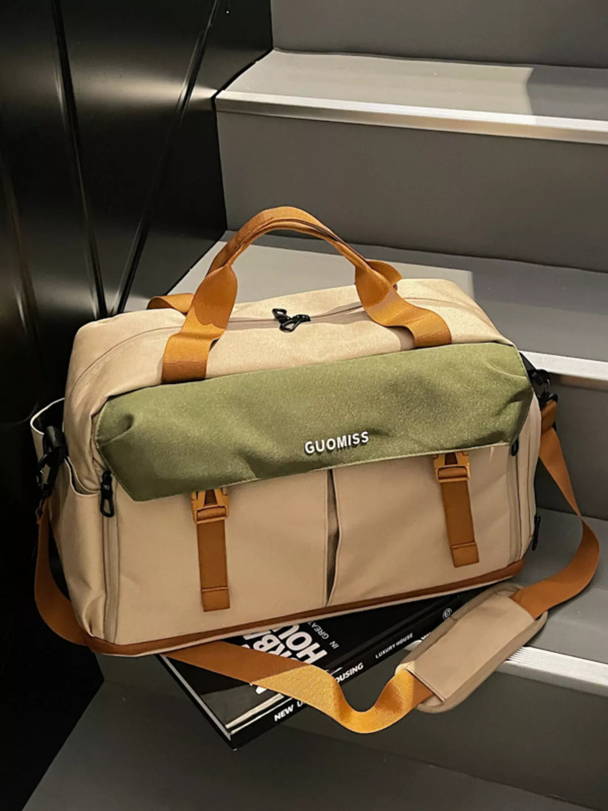 Color Block Travel Bag in Khaki, view 2