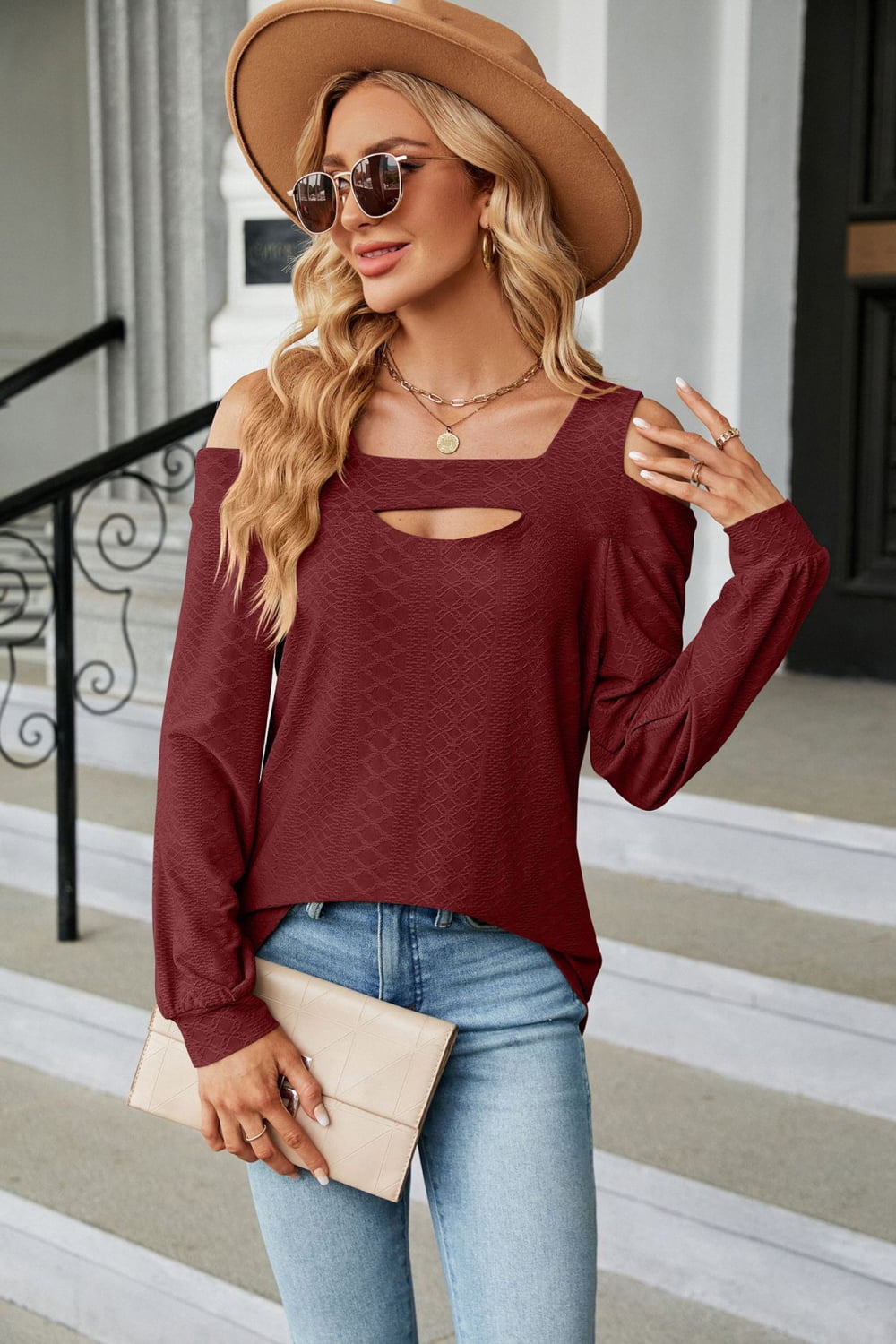 Cold Shoulder Square Neck Cutout Blouse, view 11