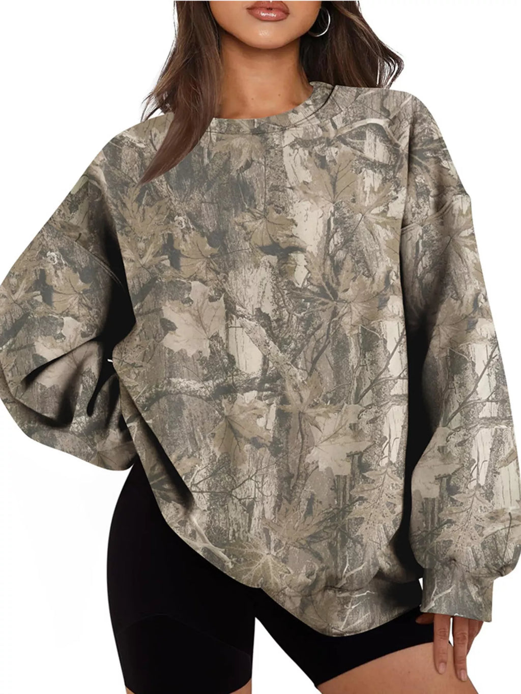 Oversized Printed Crew Neck Sweatshirt - Lilixa.store
