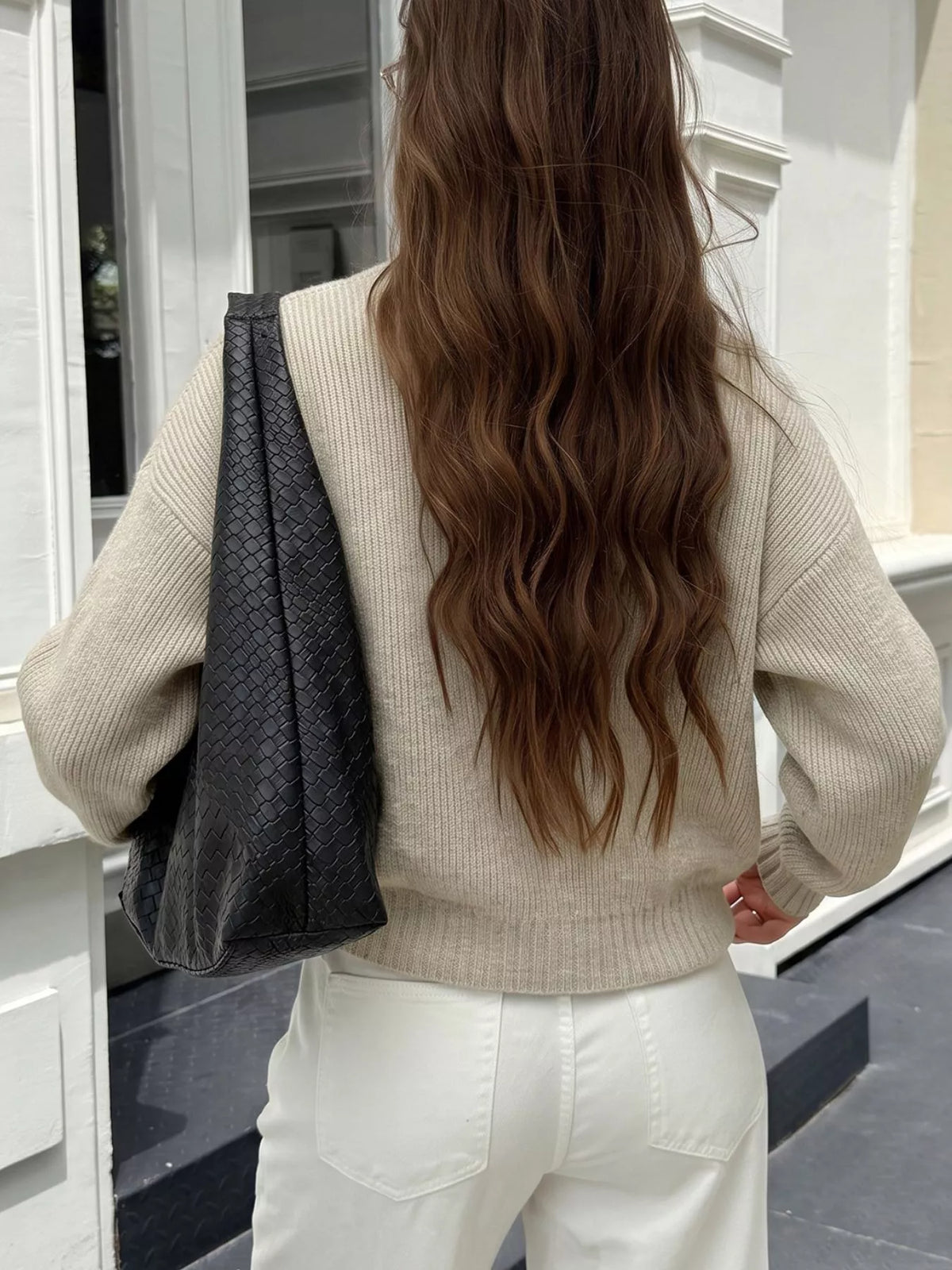 Zip-Up Dropped Shoulder Cardigan in Khaki, view 5