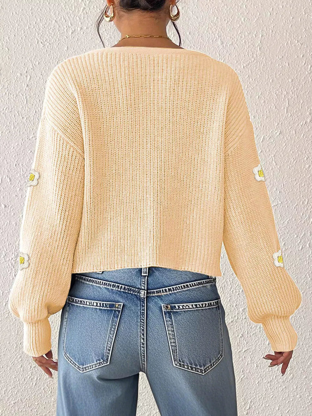 Floral V-Neck Button-Down Cropped Cardigan - Lilixa.store