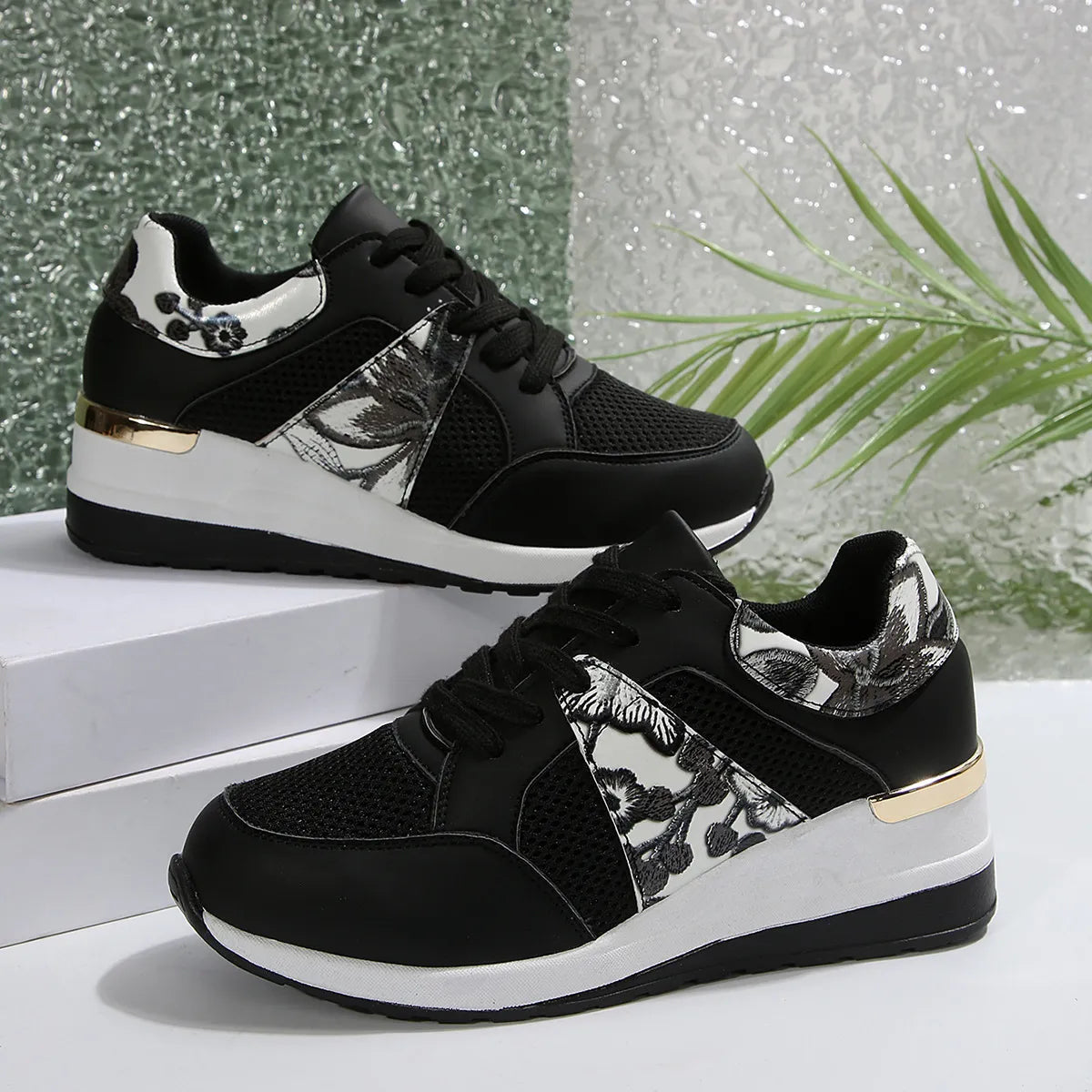 Floral Mesh Wedge Athletic - Lilixa.store