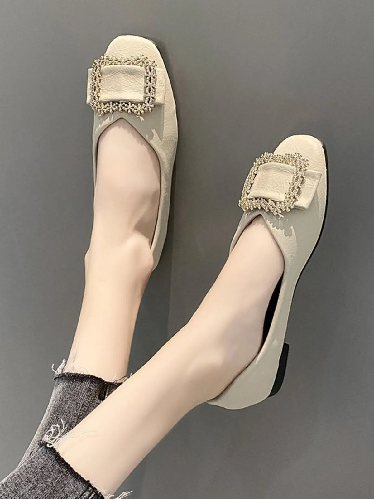 Square Toe Buckle Detail Loafers, view 2