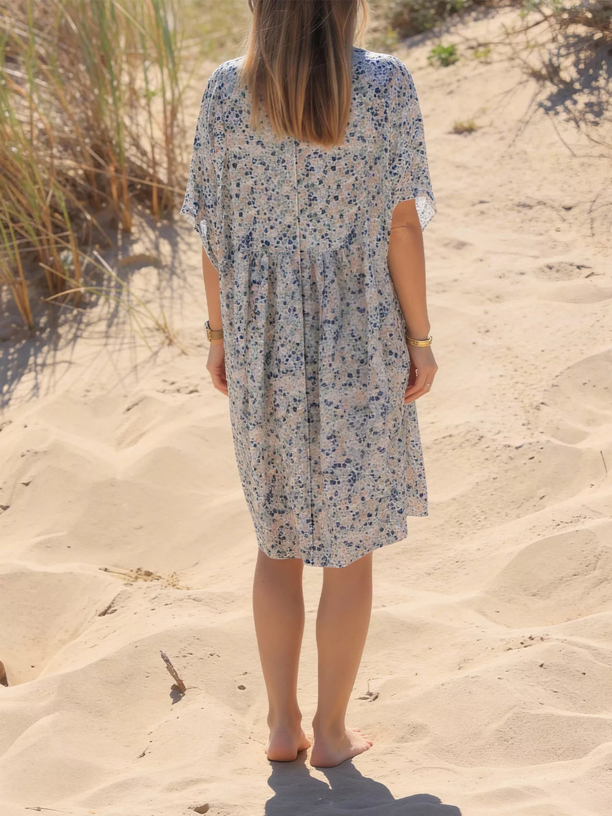 Plus Size Floral Print V-Neck Loose Fit Dress