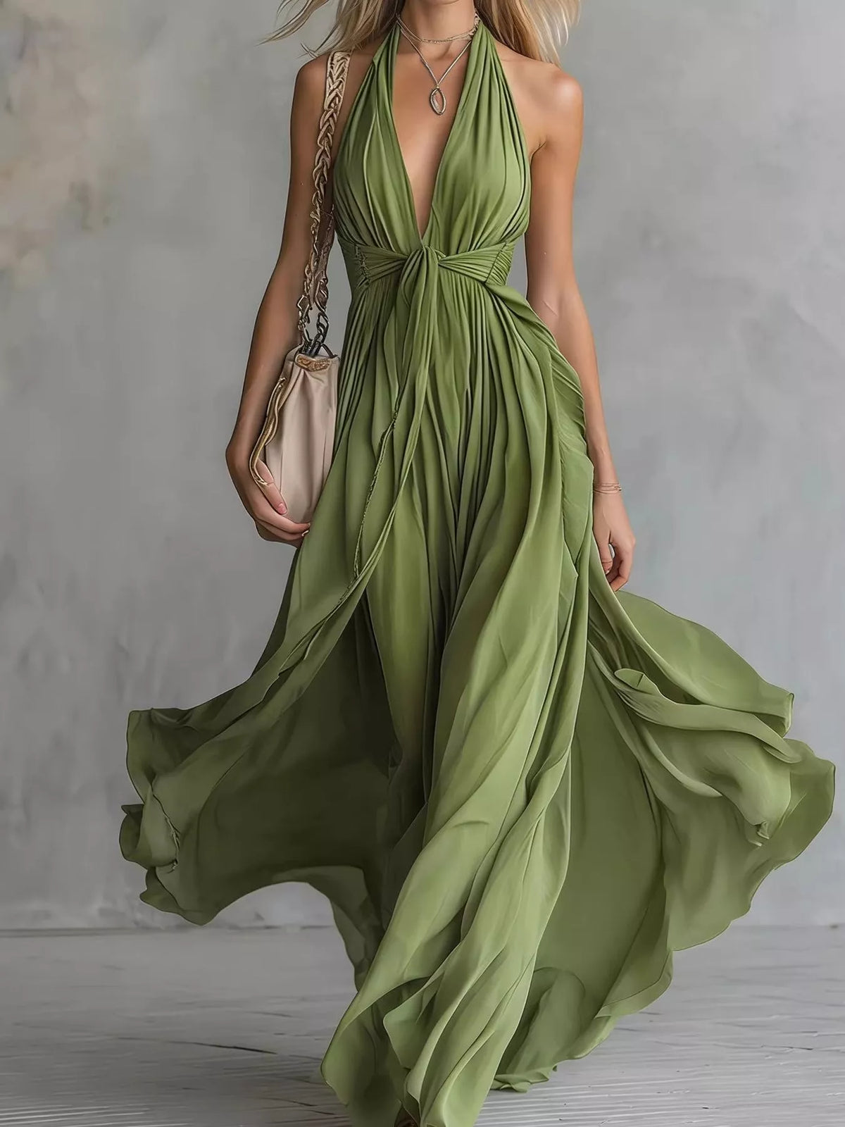 Crisscross Back Ruched Maxi Dress