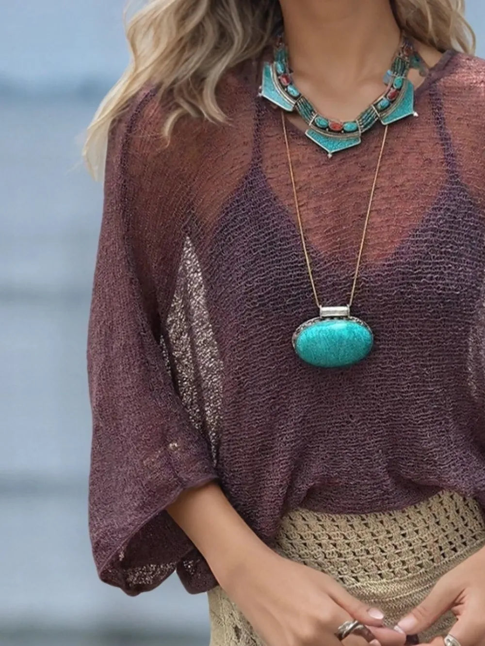 Round Neck Long Sleeve Cover-Up - Lilixa.store