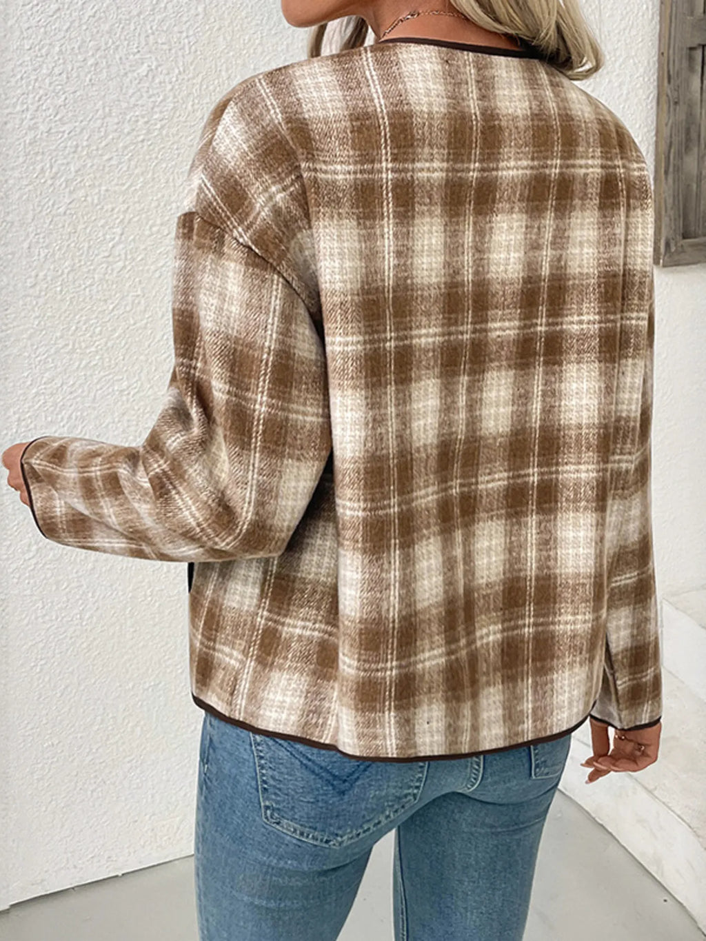Plaid Long Sleeve Button-Up Jacket - Lilixa.store