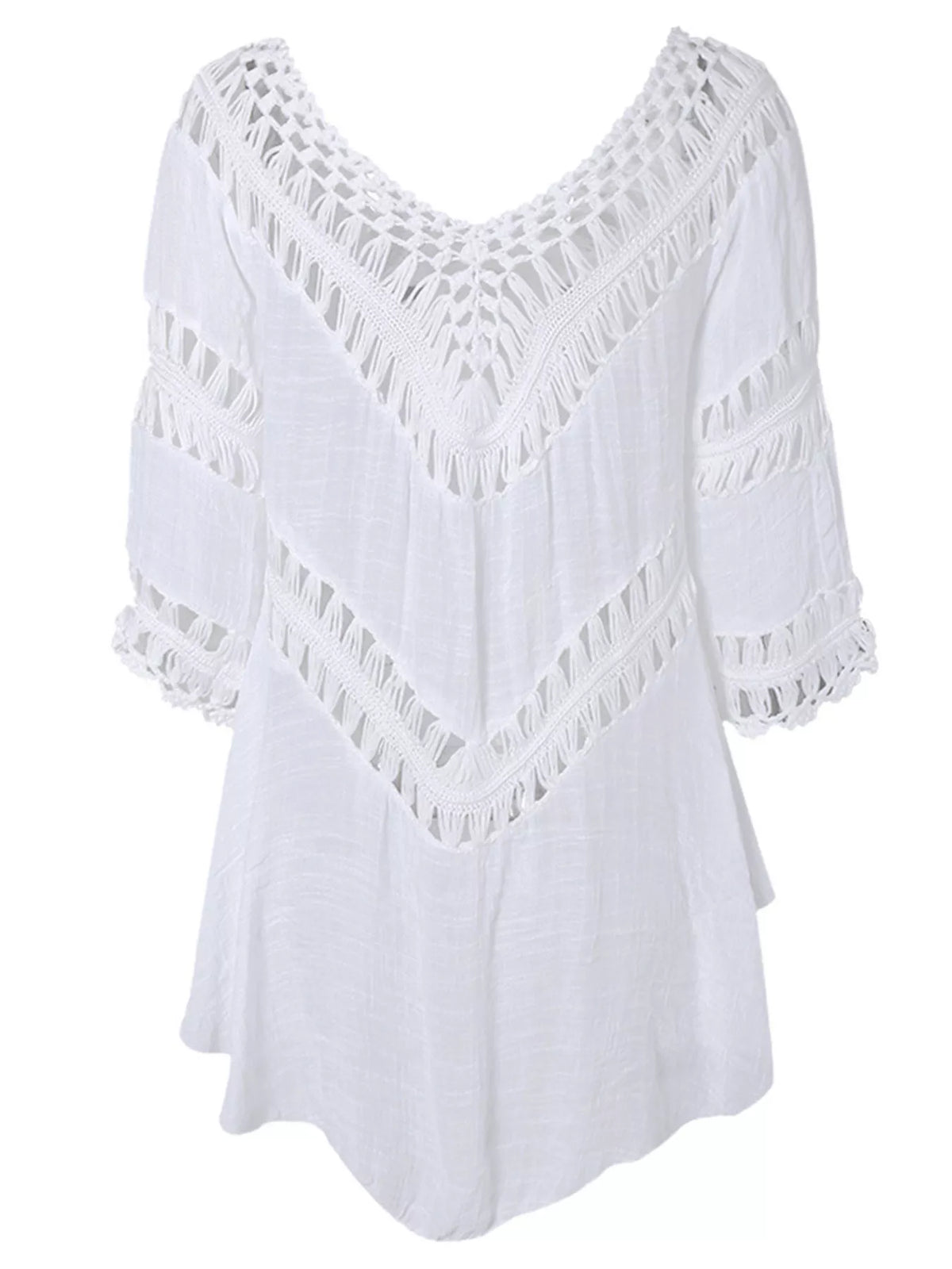 Crochet Trimmed Flowy Cover Up Dress - Lilixa.store